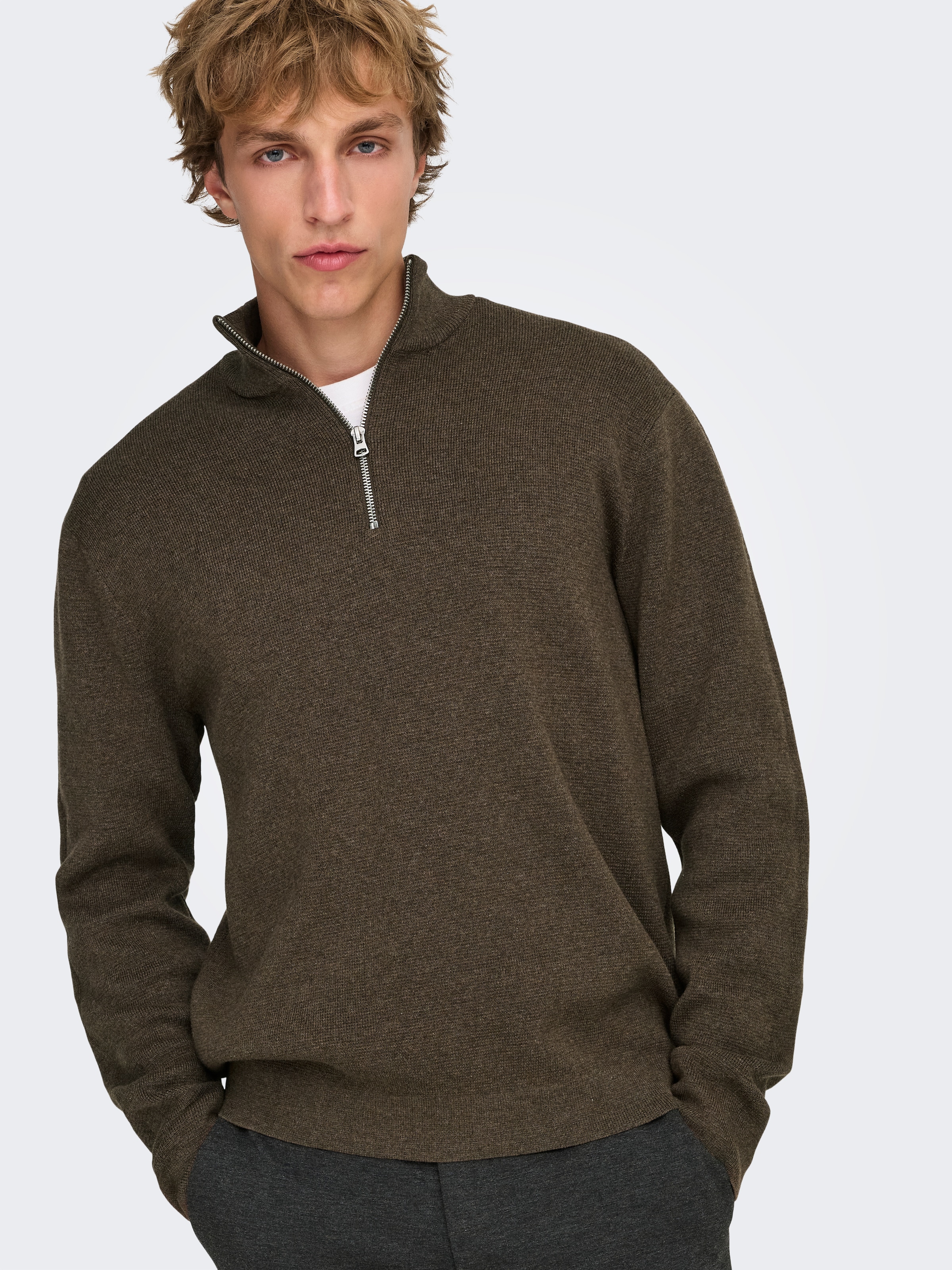ONLY & SONS Troyer »ONSTING LIFE REG HALF ZIP KNIT NOOS« Baumwolle, regular fit