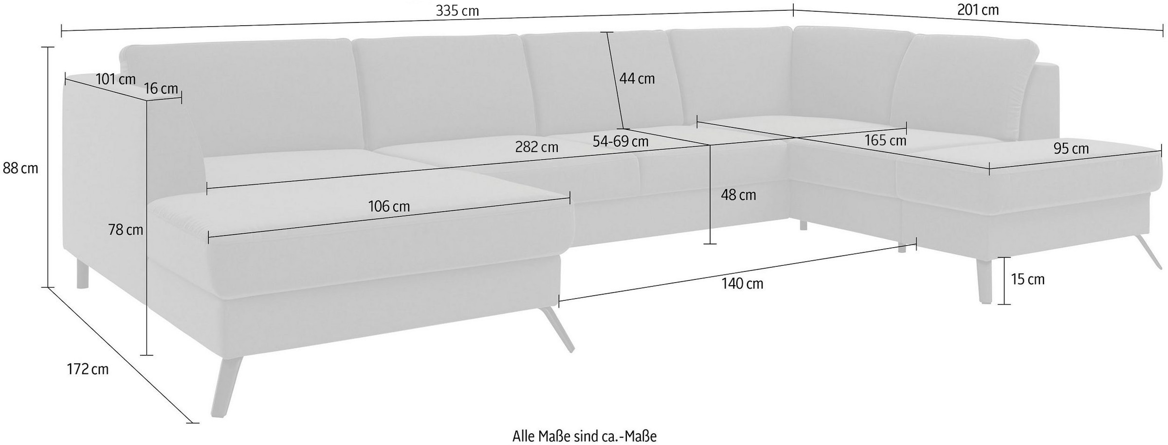 sit&more Wohnlandschaft »Olsen U-Form« inklusive Sitztiefenverstellung, optional Schlaffunktion, 15cm hoch