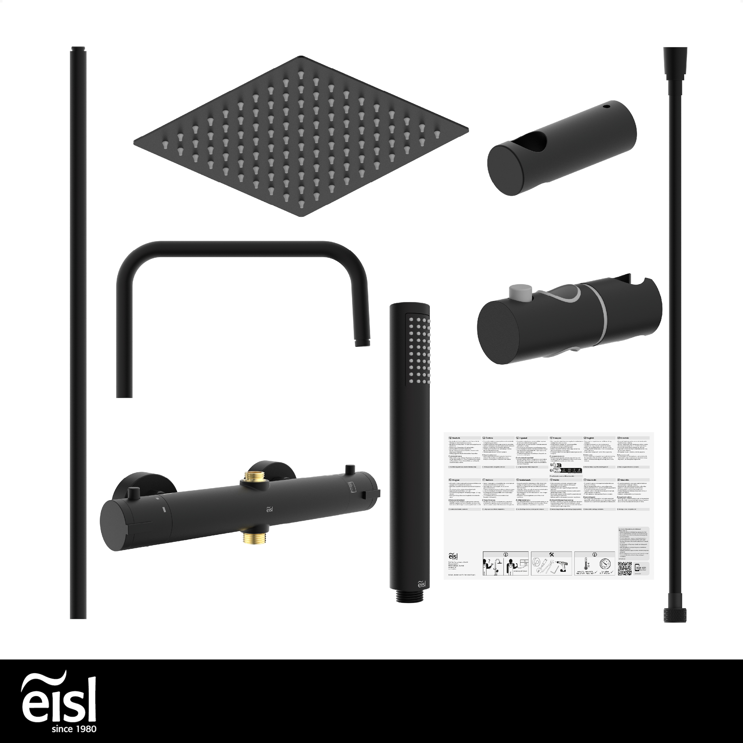 Eisl Brausegarnitur »SHOWERSTAR« Komplett-Set,  Regendusche 20x20cm, Umsteller, Antikalk, Höhenverstellbar, Thermostat