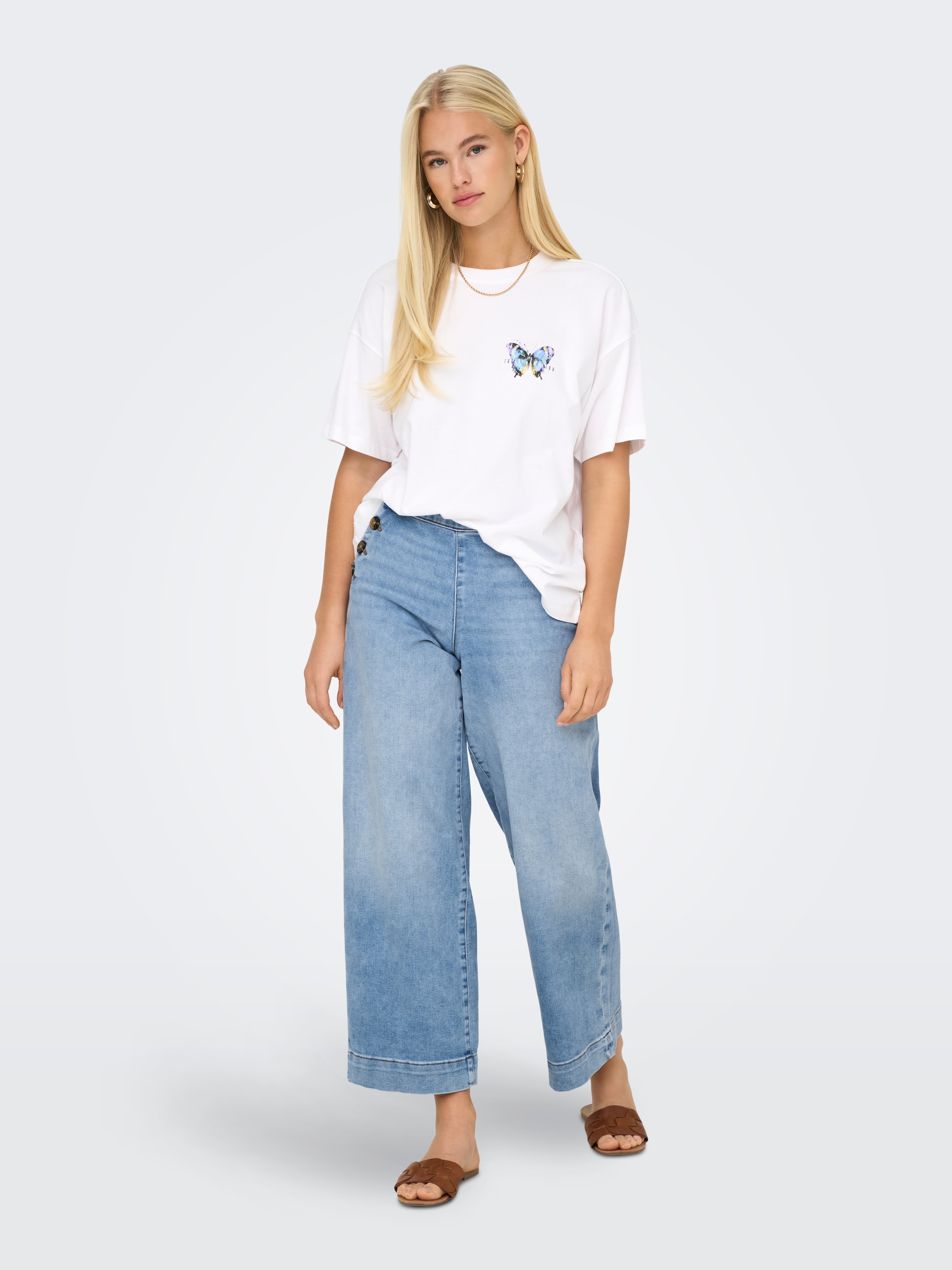 ONLY Jeans taille haute »ONLMADISON HW BUTTON WIDE CRP DNM GEN223« Mélange de coton, taille haute, longueur cheville