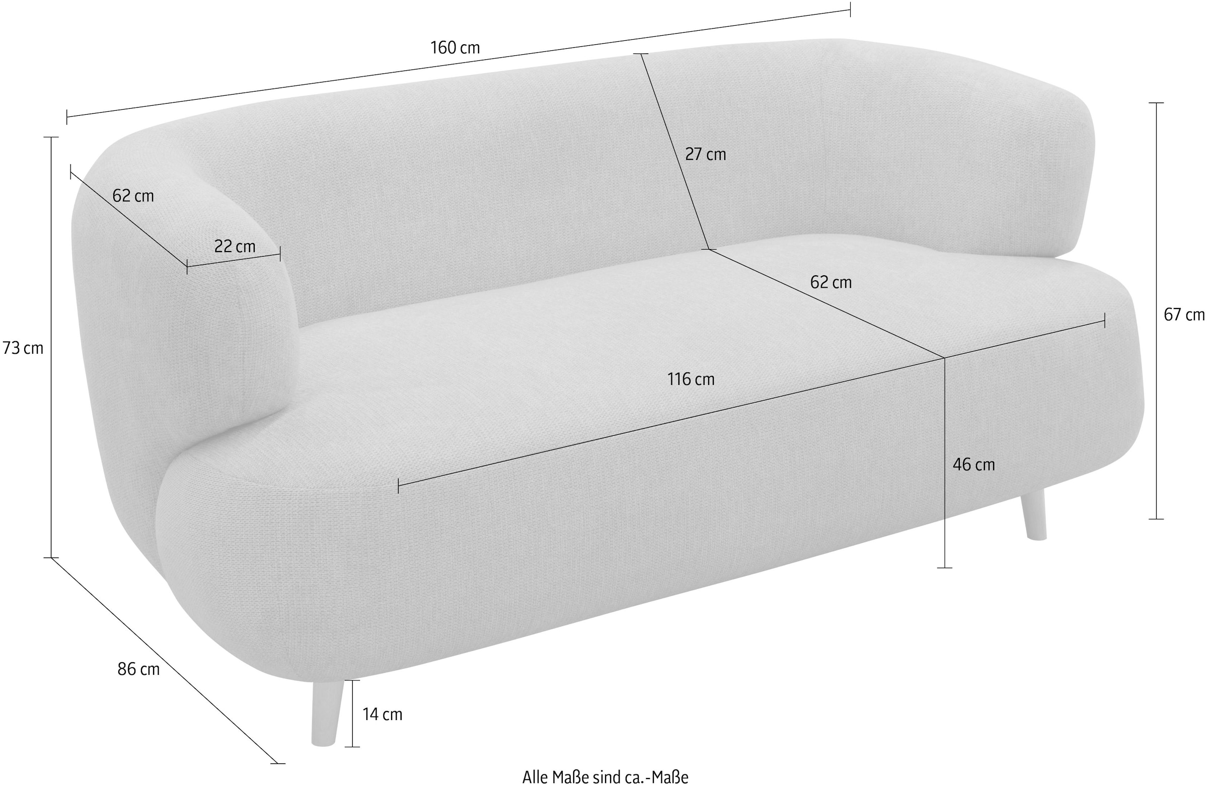 Home affaire 2-places »Tistam Runde Form,« perfektes Einzelstück, organische Form, Füsse aus massivem Holze