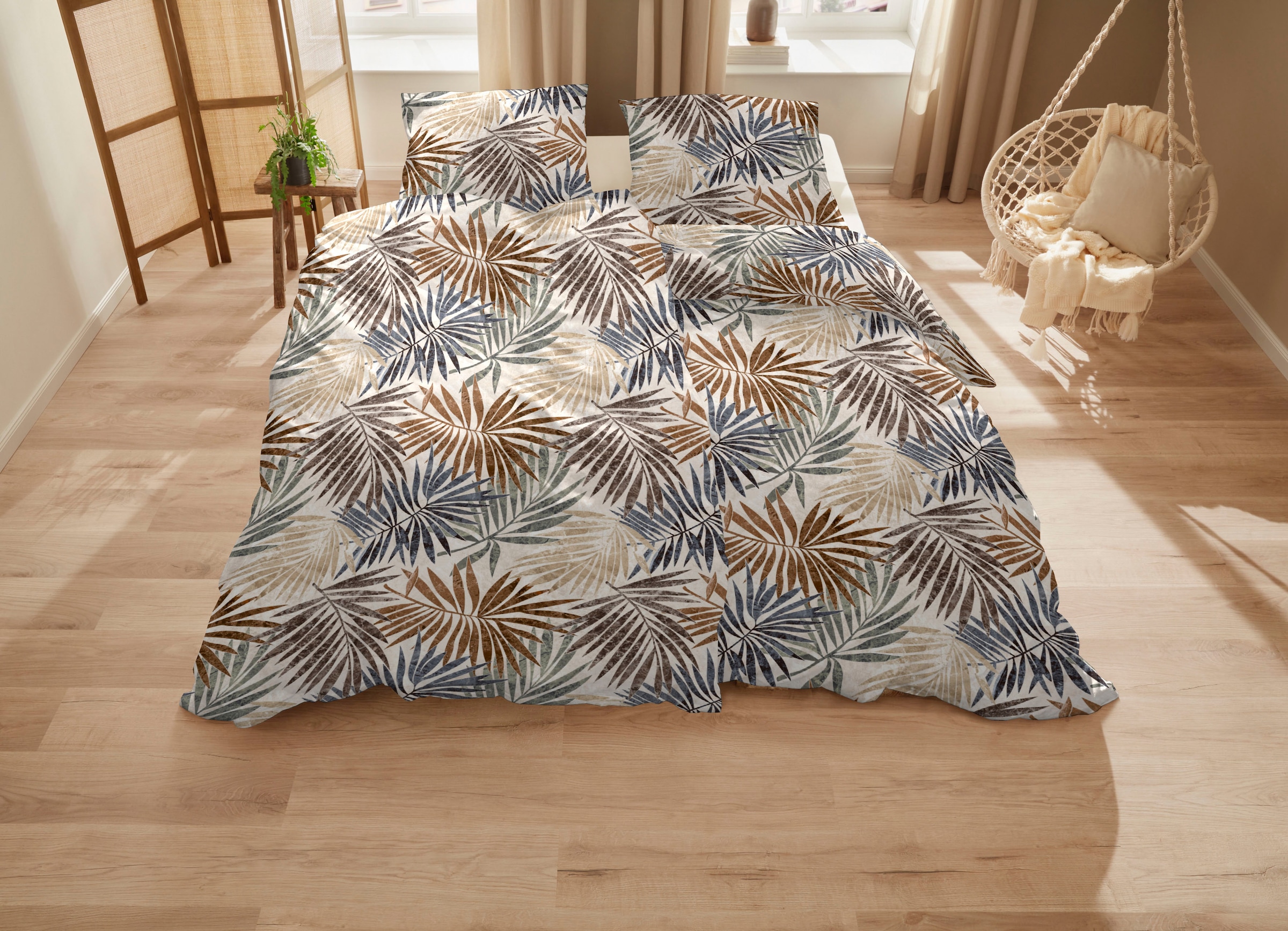 Primera Linge de lit »Mako-Satin Bettwäsche Palmeral« 2 cuis avec feuilles de palmier apaisantes
