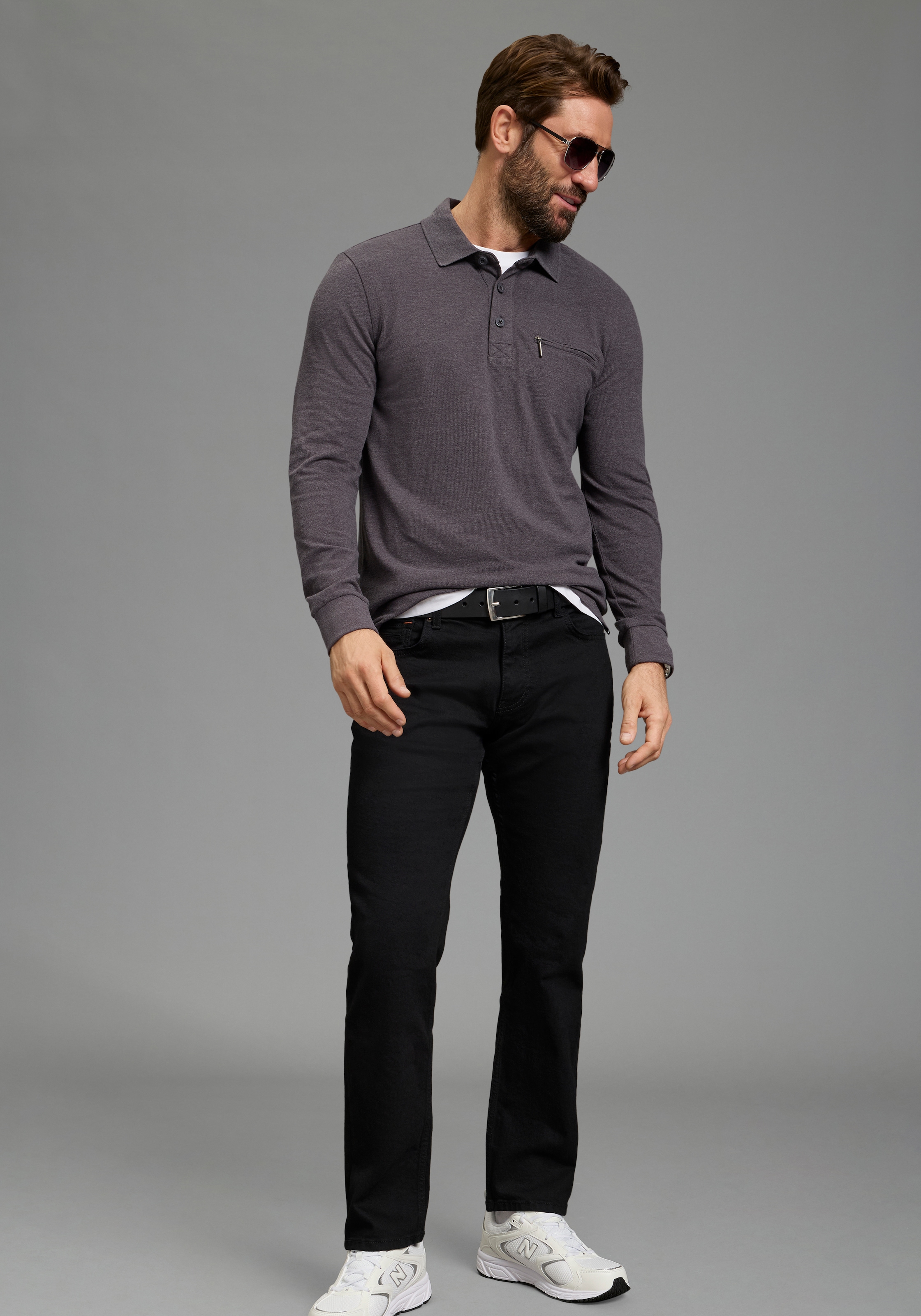 Man's World Langarm-Poloshirt »Neue Kollektion!« schmale Passform, Langarm, mit Reissverschlusstasche