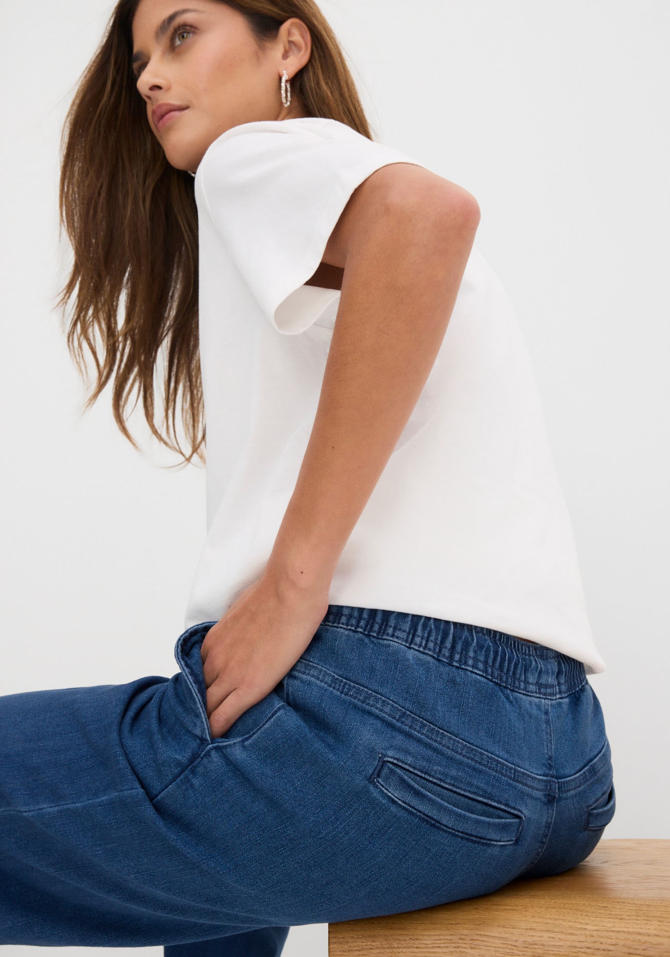 bonprix Jeans large »Wide Leg Jeans Mid Waist, Stretch« Loose Fit Passform, mit elastischem Bund und Tunnelzug