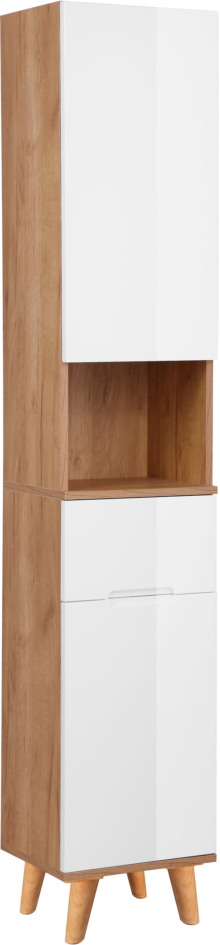welltime Hochschrank »Lund Badschrank skandinavisches Design mit viel Stauraum« Badmöbel, 2 Türen und 1 Schublade, Breite 35cm