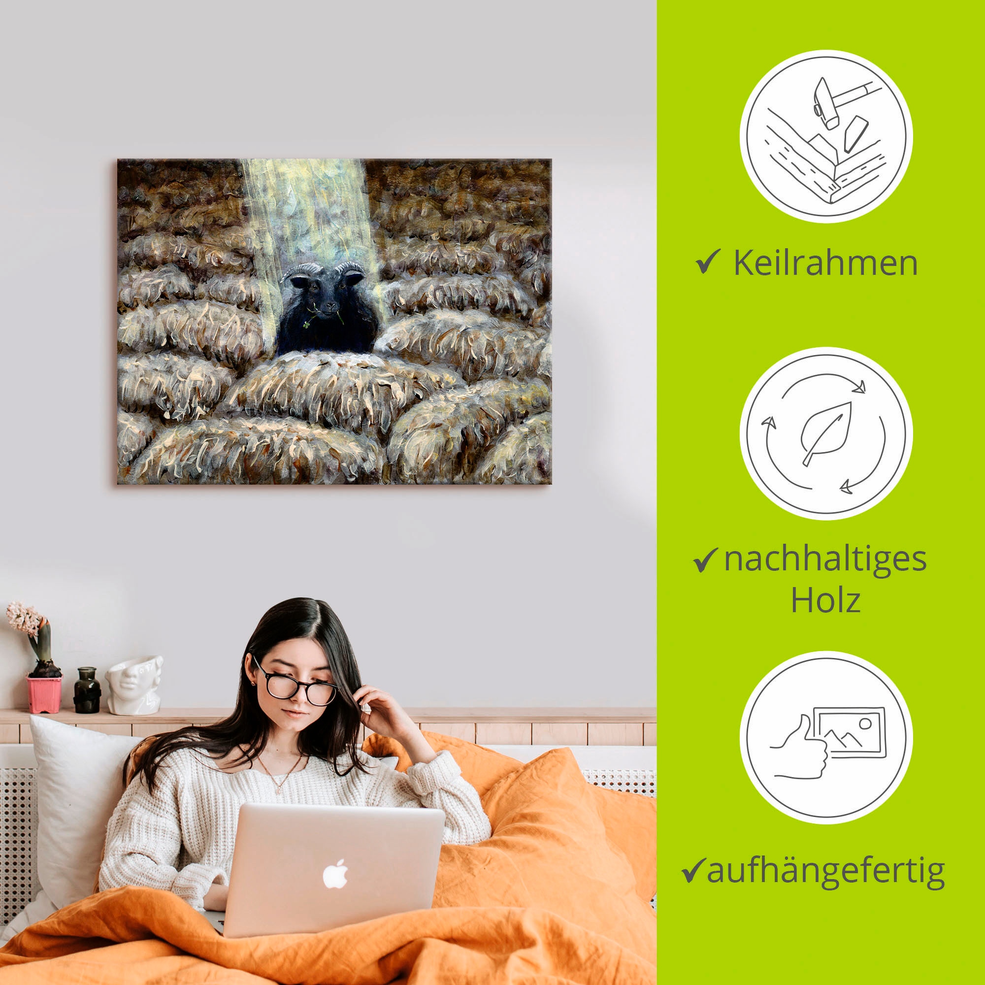 Artland Tableau sur toile »Schwarzes Schaf« 1 cuis tlg. auf Holzrahmen gespannt