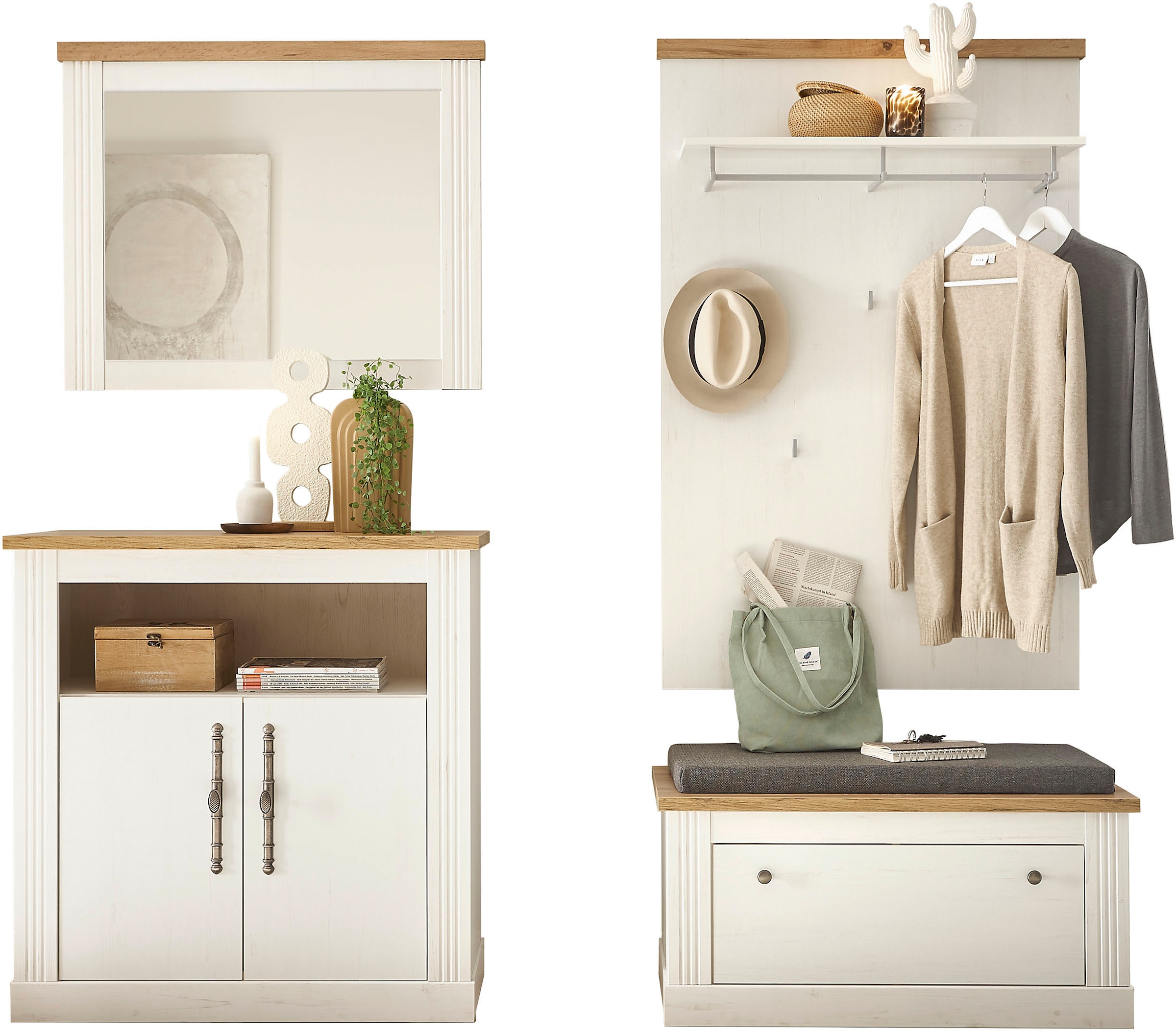 GOODproduct Ensemble de vestiaires »WESTMINSTER TOPSELLER!« Schuhbank, Spiegel, Kommode, Wandpaneel, 4 cuis tlg.