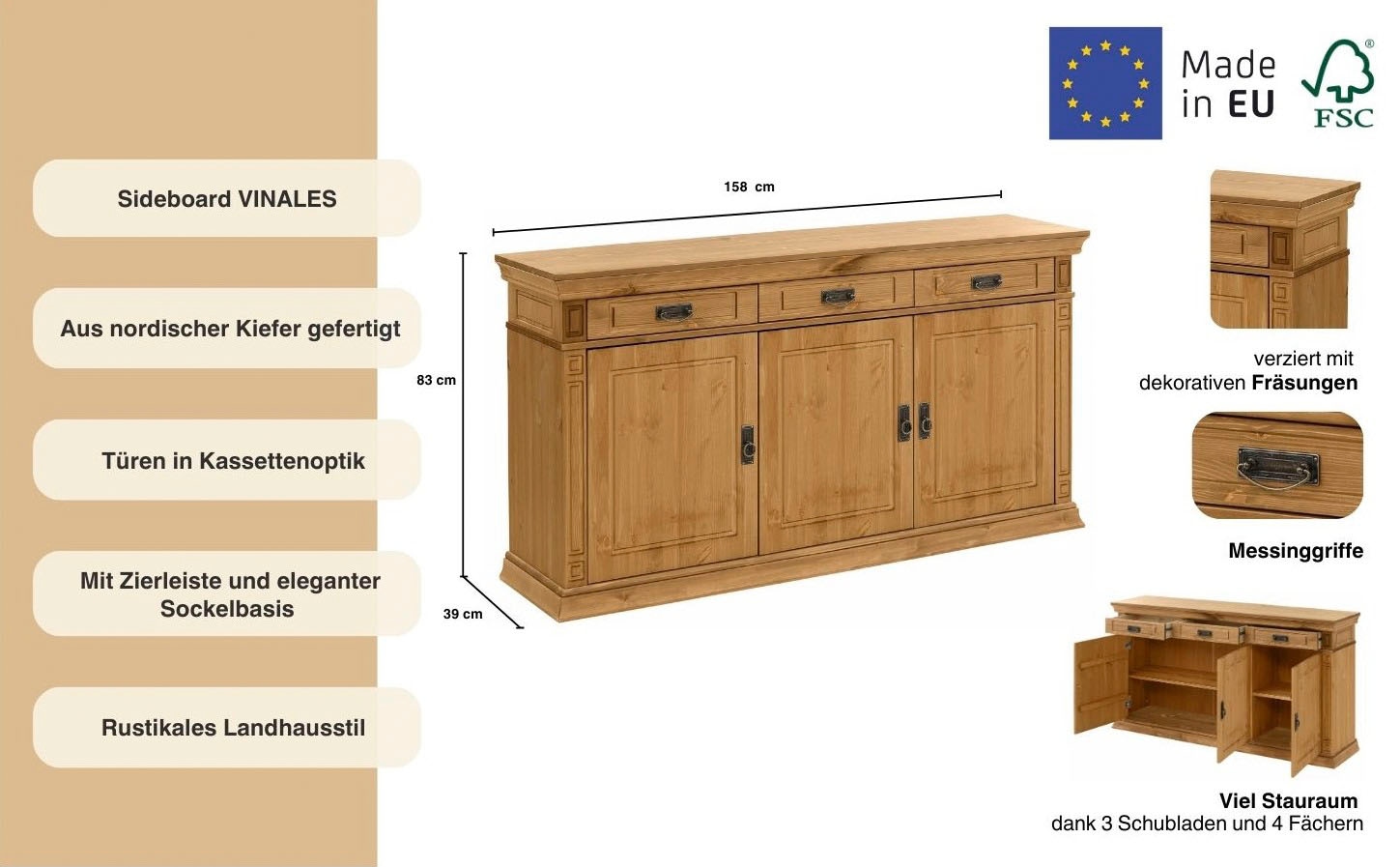 GOODproduct Sideboard »Vinales« Kommode, Breite 158 cm