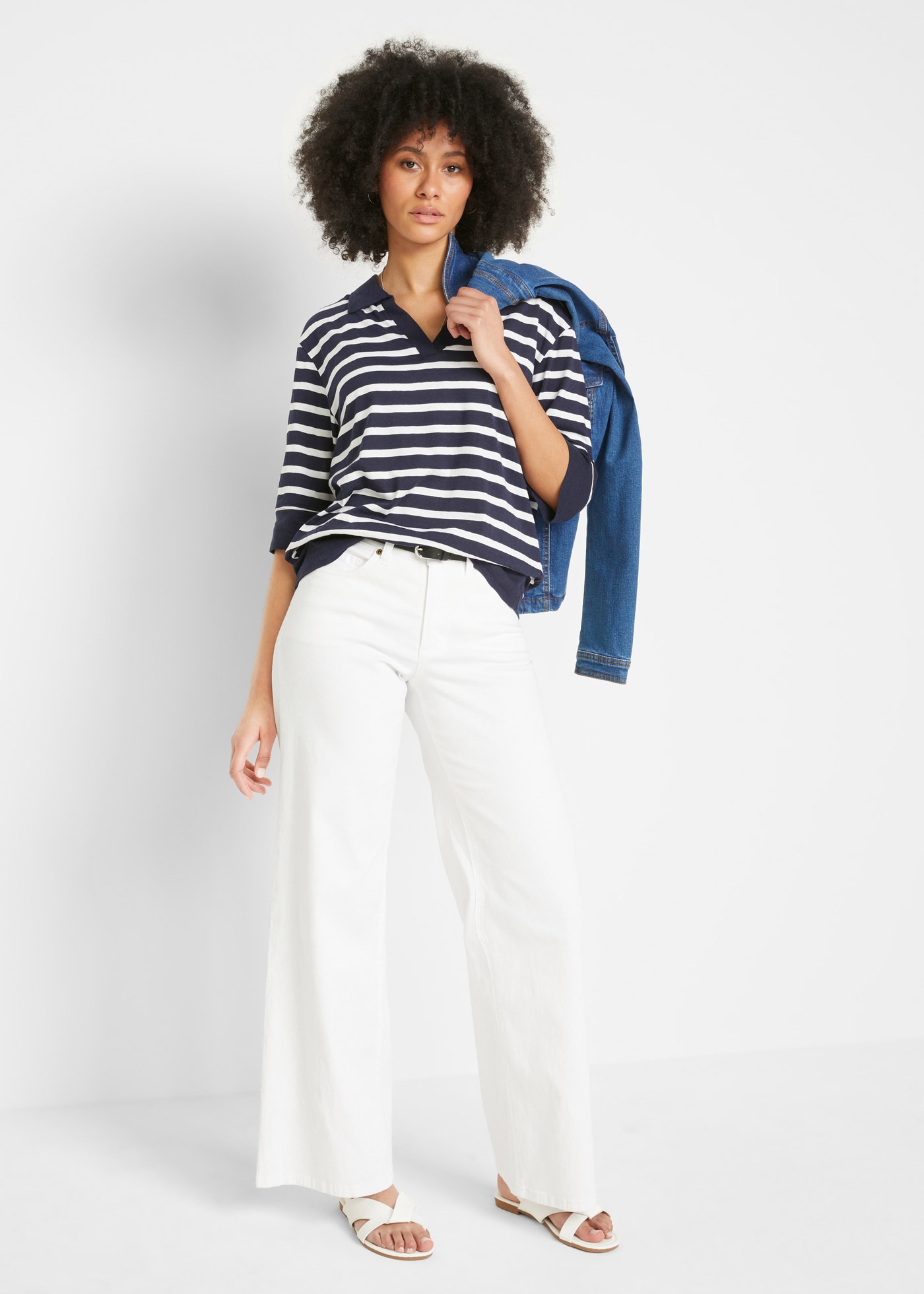 bonprix Polo 2 cuis Oversize Passform, mit Halbarm, gestreiftes Design