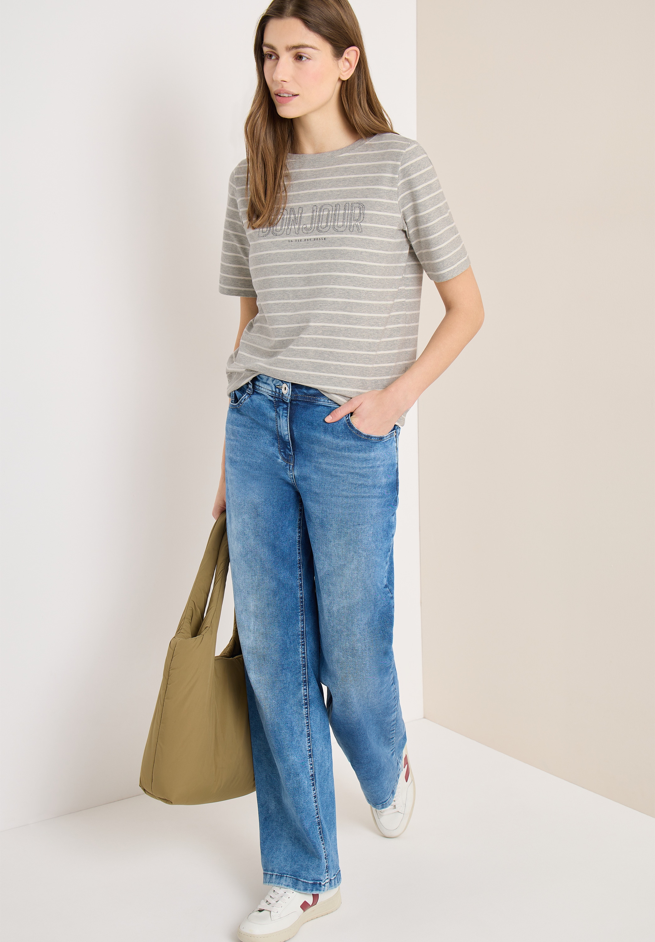 Cecil Kurzarmshirt Sommershirt mit Streifen und Wording