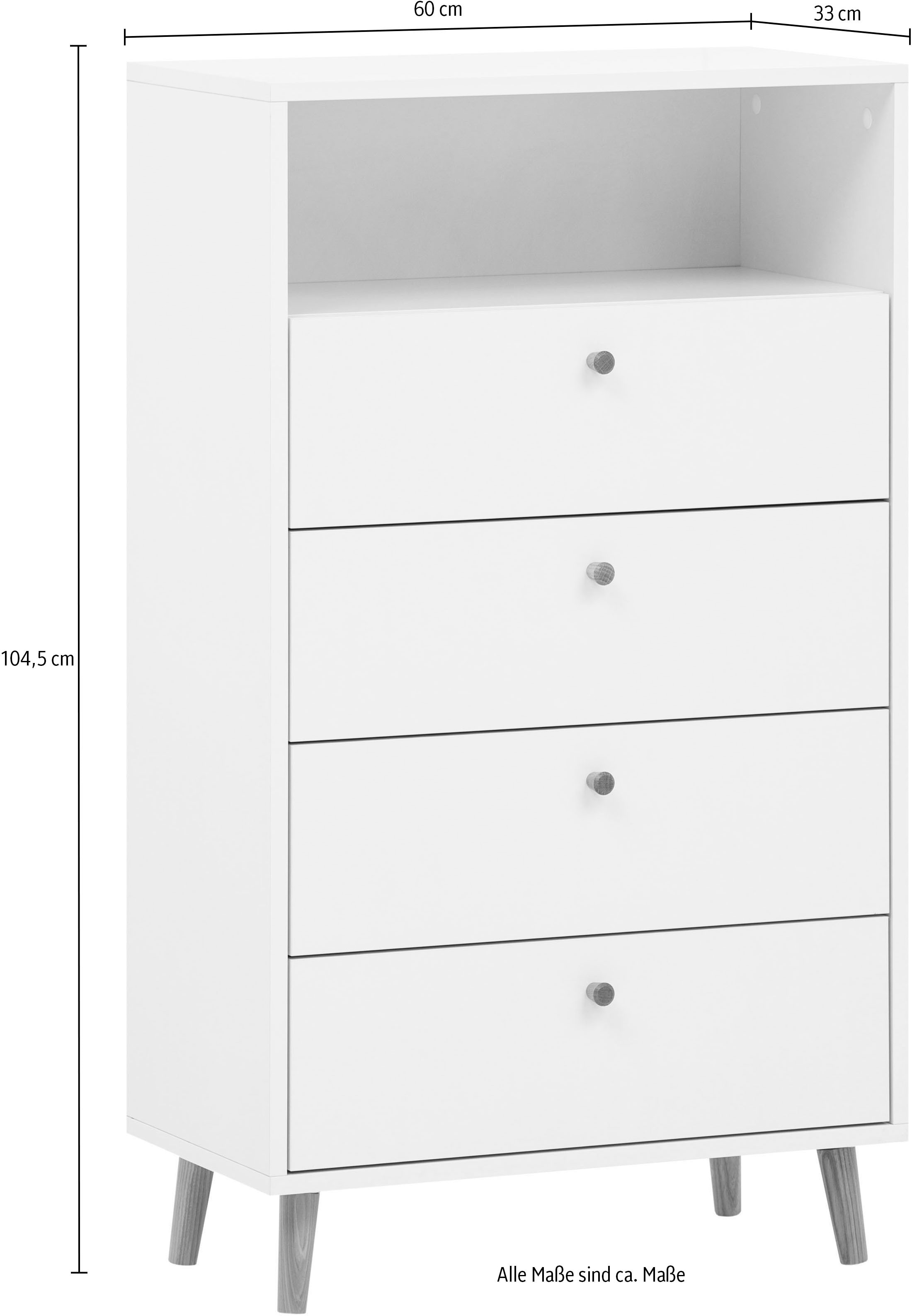 Schildmeyer Kommode »Bjarne, Breite 60 cm« 4 Schubladen, Griffe und Möbelfüsse aus Massivholz