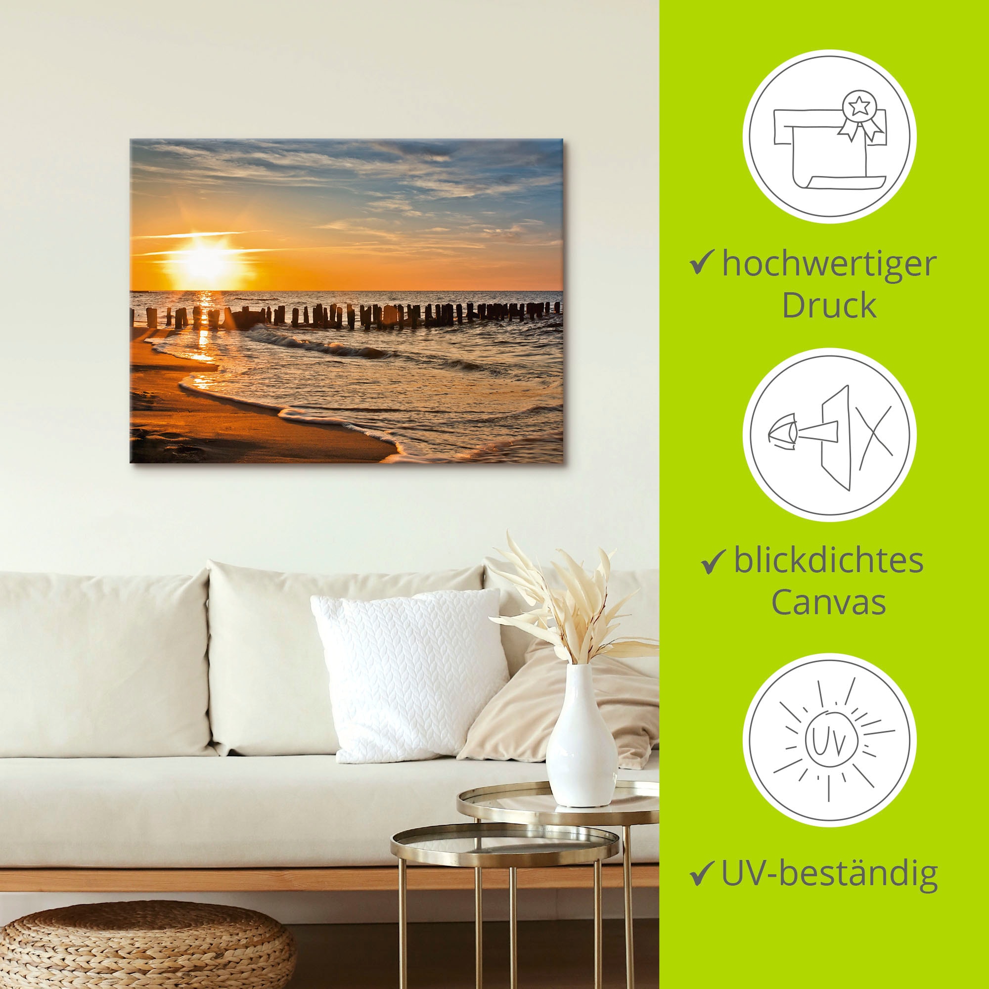 Artland Leinwandbild »Schöner Sonnenuntergang am Strand« Strand 1 Stk. tlg. auf Holzrahmen gespannt