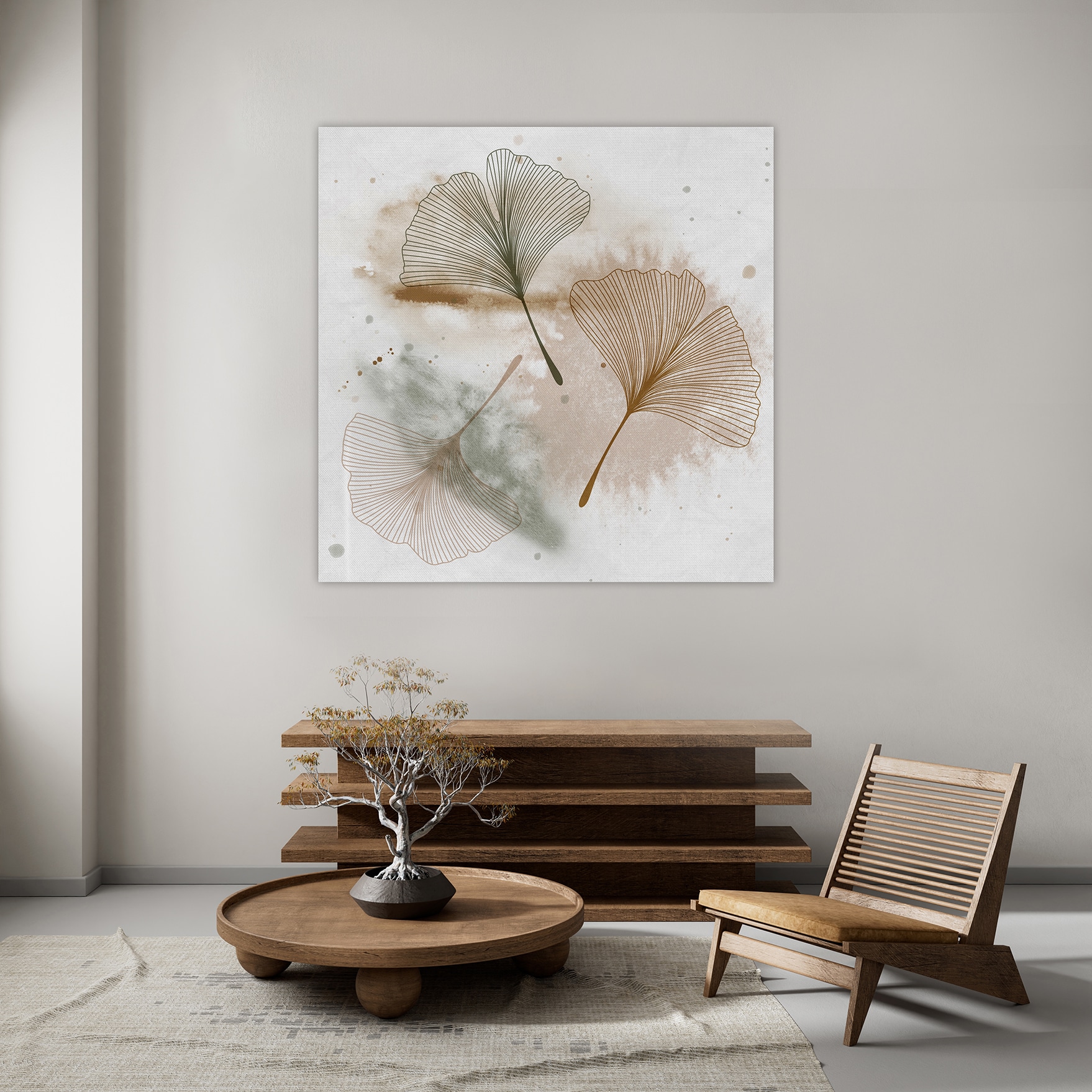 queence Tableau sur toile »Gingko Abstrakt, Canvas Bild von Hand bespannt« 1 cuis tlg. Motifs gingko intemporels dans des couleurs claires