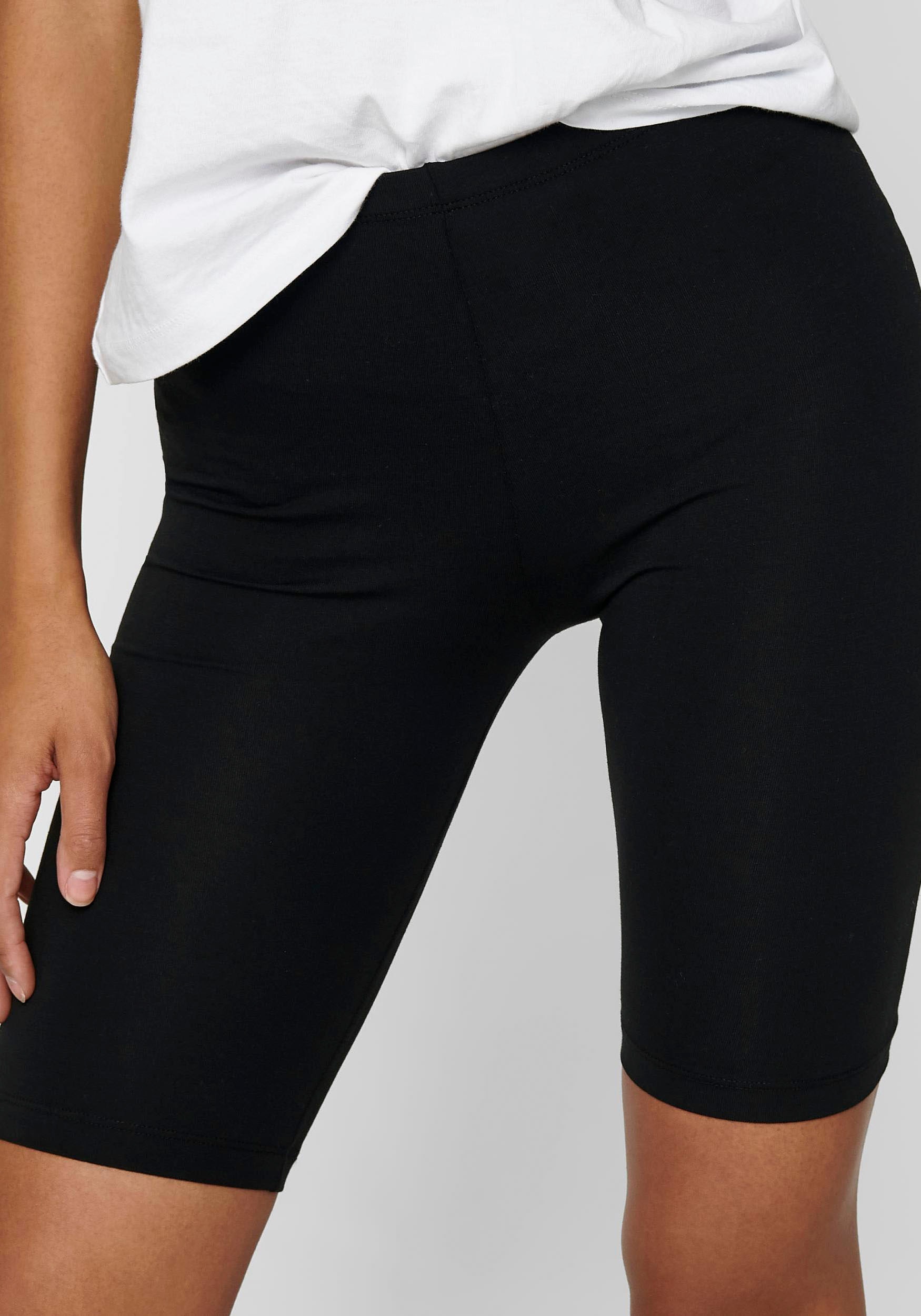 ONLY Pantalon cycliste »ONLLIVE – Radler im Doppelpack mit elastischem Rippbund«  unifarben, casual, slim fit, Web, Rundhals