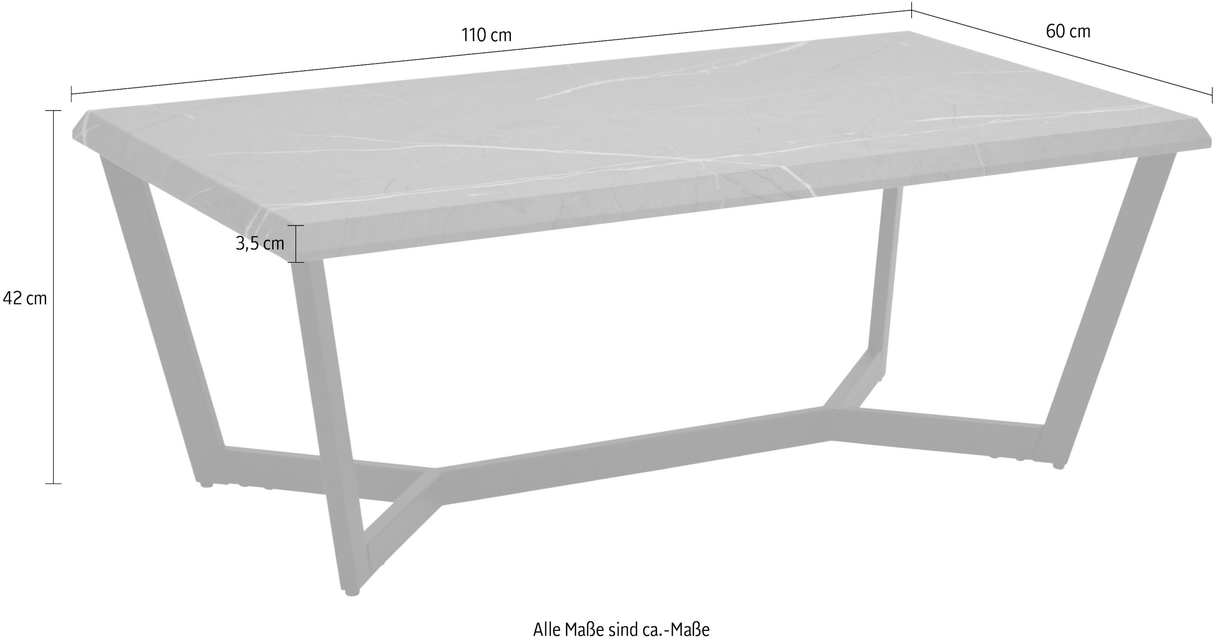 HELA Couchtisch »ROLAND« Couchtisch; Tischplatte 35 mm stark; Marmoroptik; Flachrohrgestell