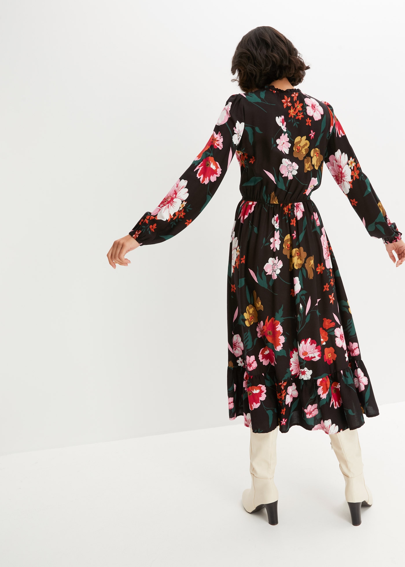 bonprix Robe midi »Midikleid aus fliessender Viskose« für stilvolle Anlässe, aus Viskose, ausgestellte Passform