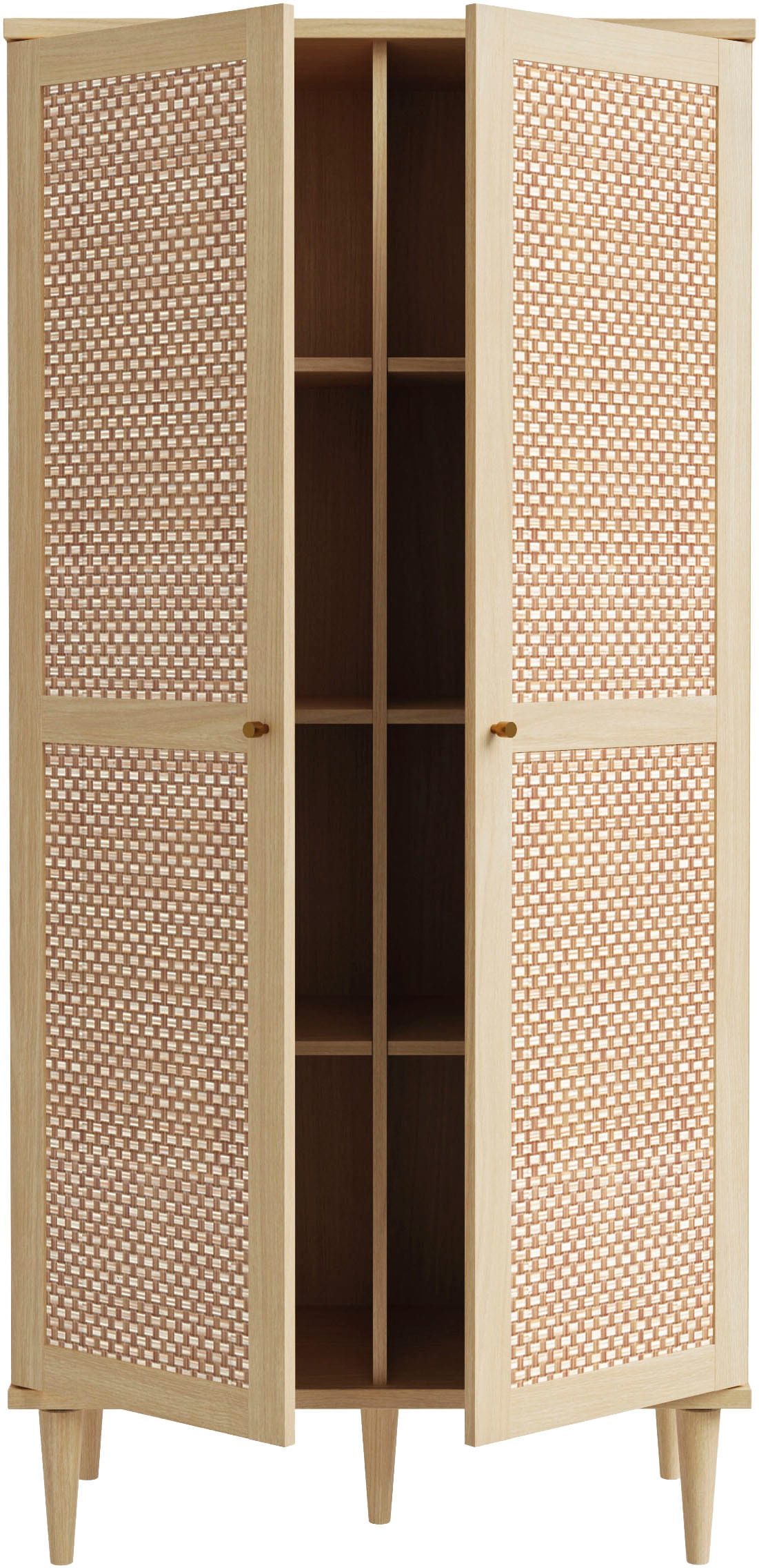 GOODproduct Kleiderschrank »ELLIAN, Kinderzimmerschrank, Rattan, Wiener Geflecht, 80cm breit« Boho-Stil, Holzfüsse, Metallgriffe, Made in EU, viel Stauraum, FSC®