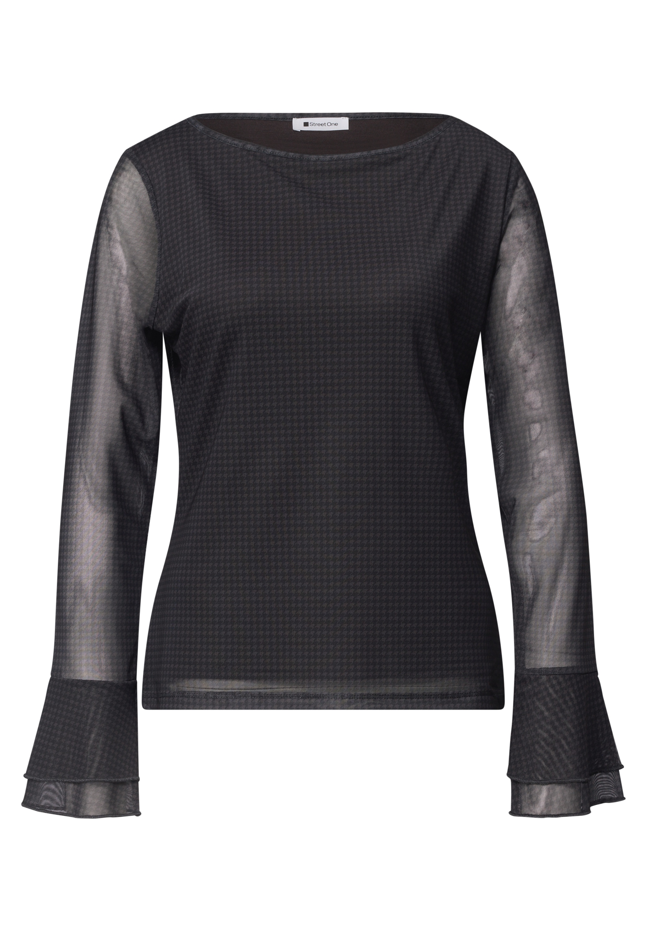 STREET ONE Shirt à col rond en mesh avec manches longues à volant