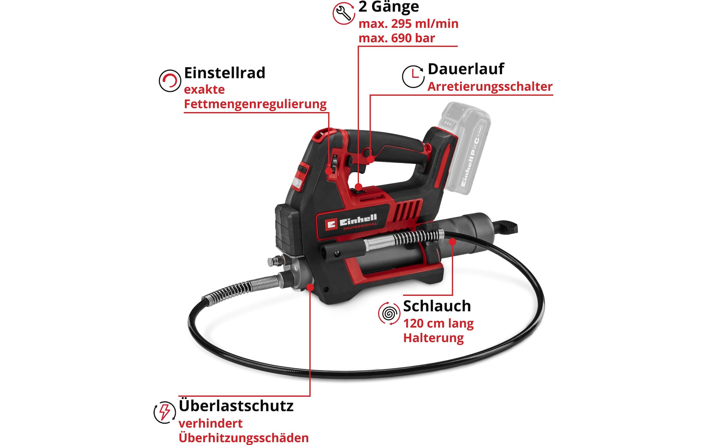 Einhell Akku-Kartuschenpistole »TP-GR 18/690 Li - Solo Akku-Fettpresse« ohne Akku und Ladegerät