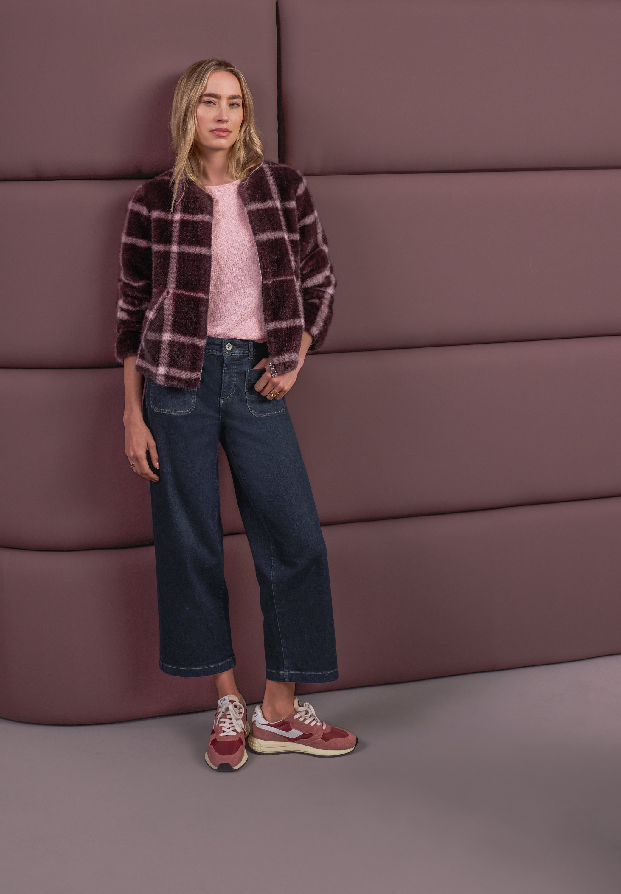 STREET ONE Veste courte avec motif à carreaux, fausse fourrure