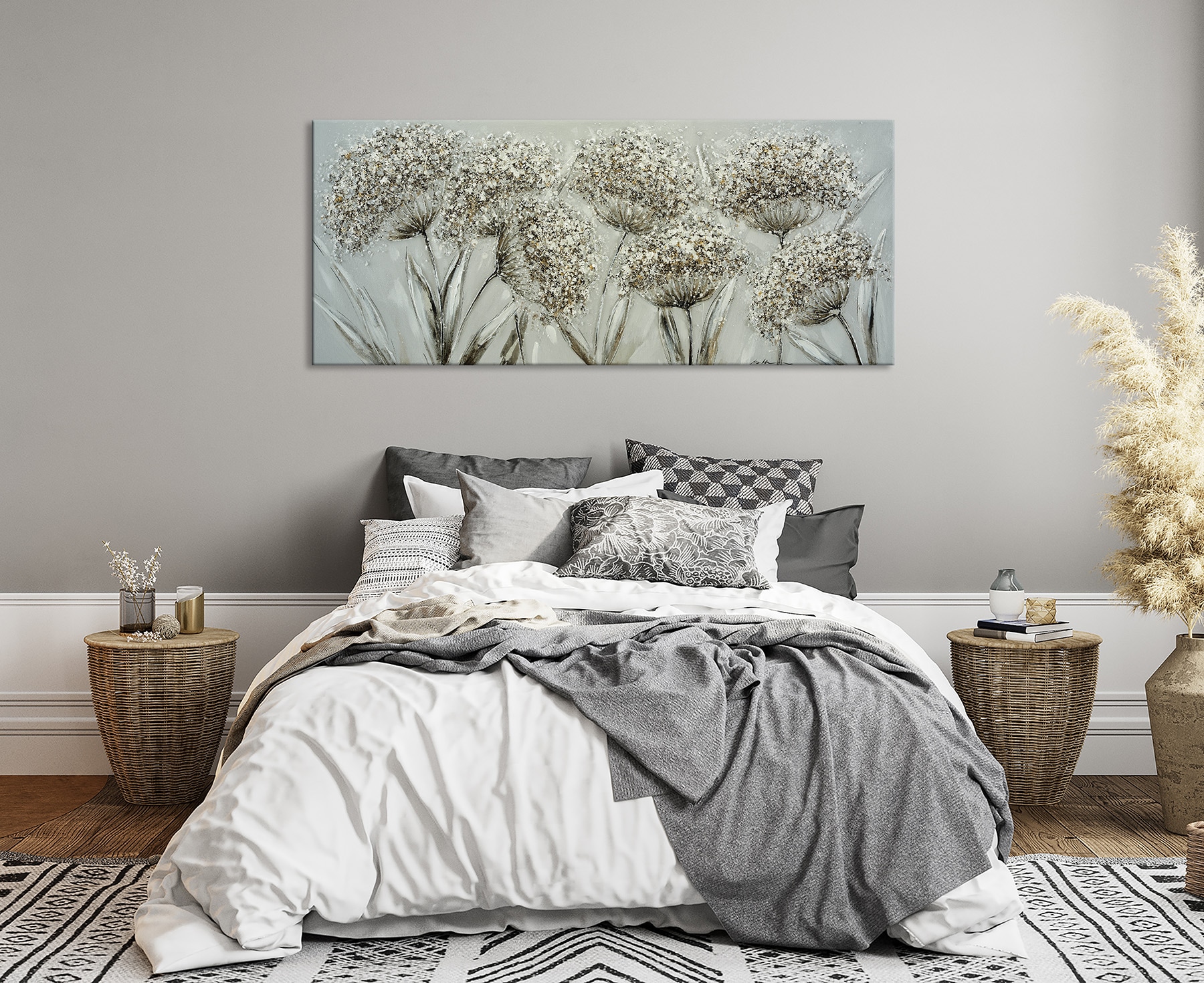 Bönninghoff Peinture à l'huile »handarbeit PUSTEBLUMEN XXL 60x140 cm – Wandbild Kunst Deko« Fleurs | Images de fleurs | Nature fabriqué à la main, chaque image est unique