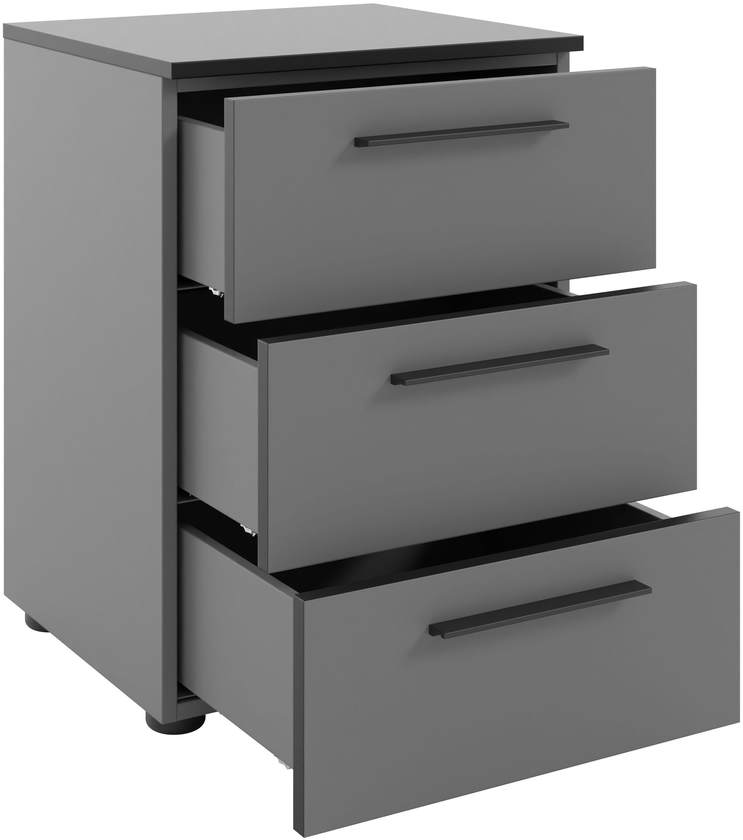 Manjana Möbel Nachtkommode »mit Schwarz matten Metallgriffen« mit Soft-Close-Funktion, mit Vollauszug, melaminbeschichtet