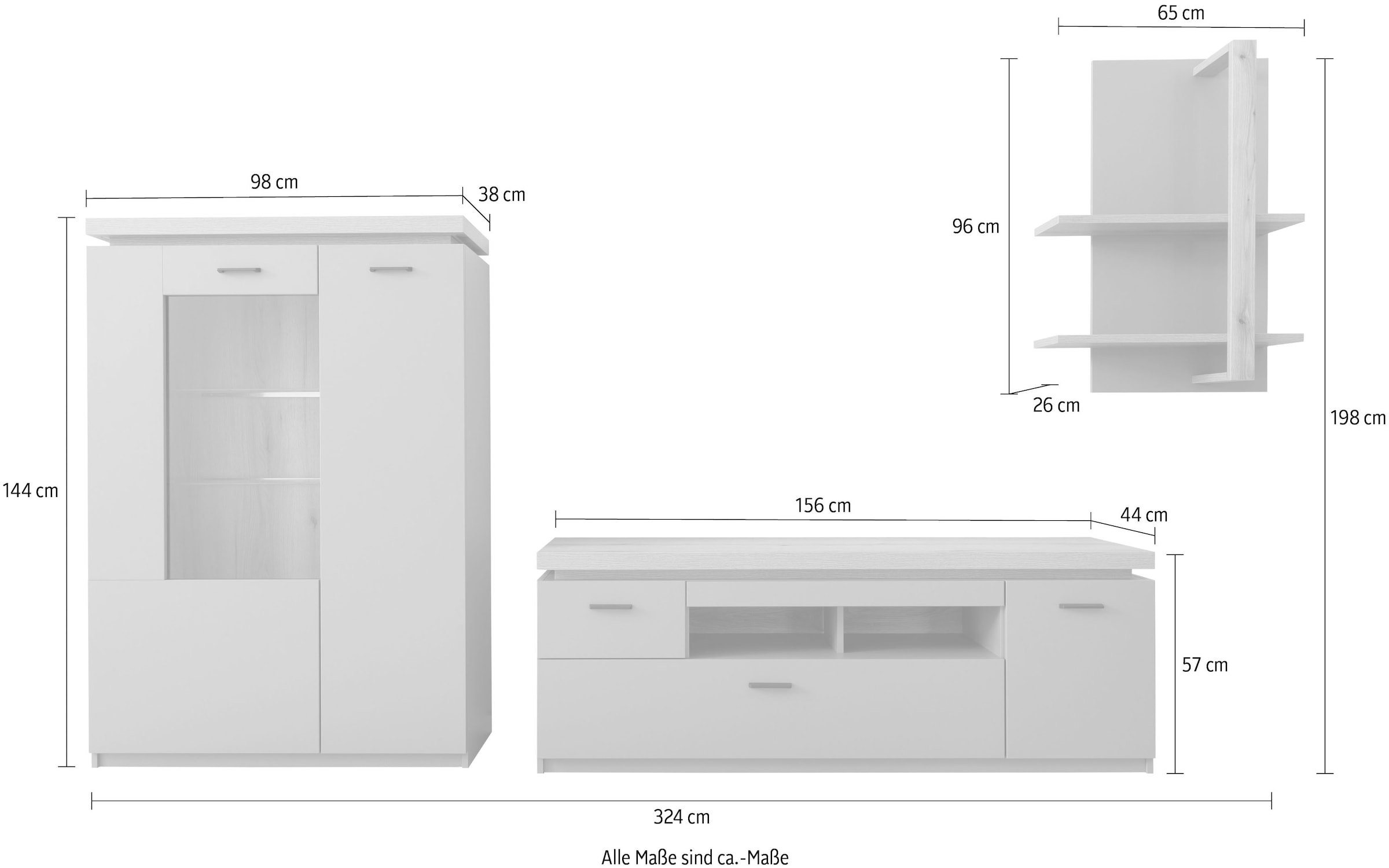 MCA furniture Wohnwand »MONIZ Wohnkomination 2« Komplett-Set, 3 Stk. tlg.