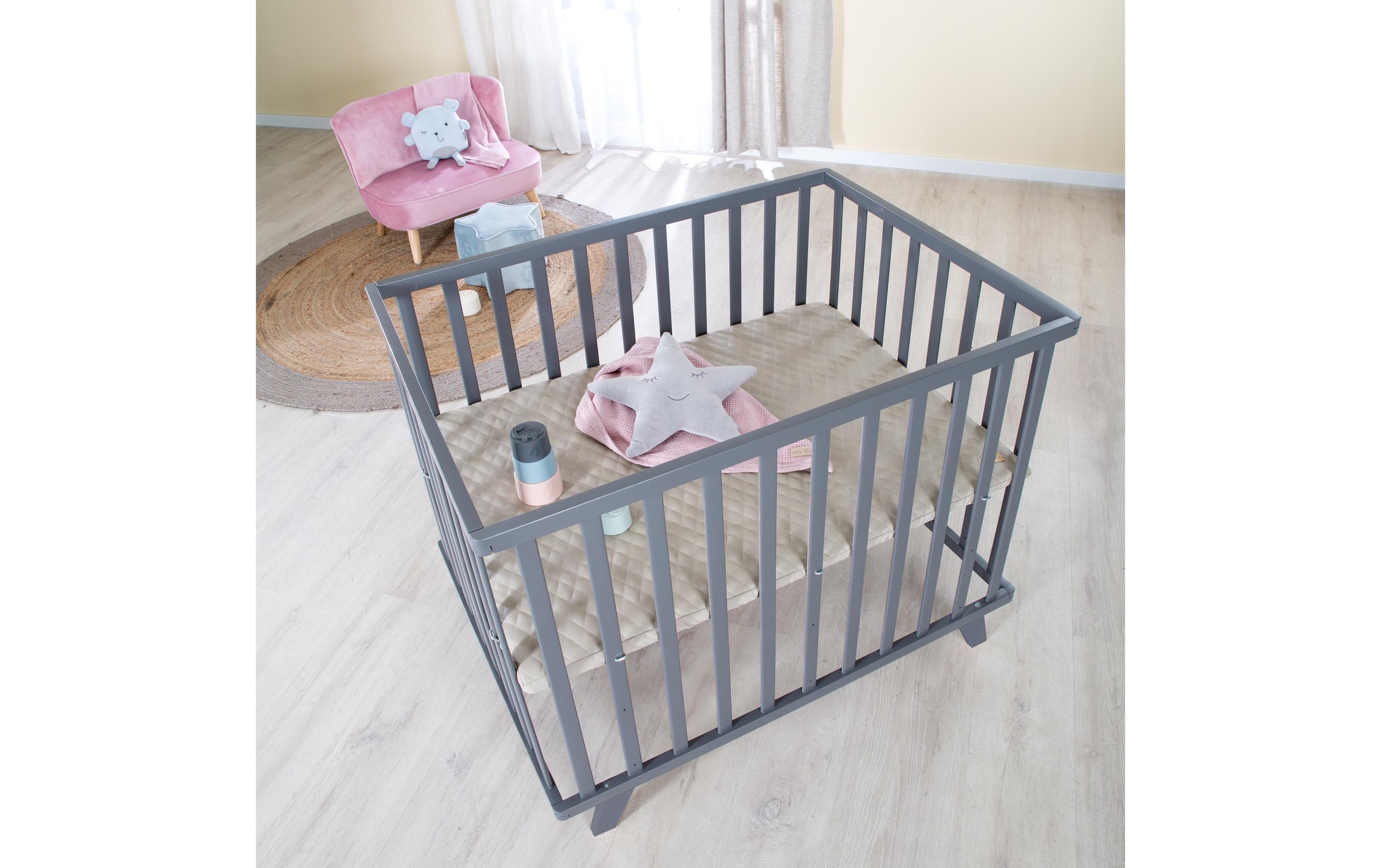roba® Parc pour bébé »Laufgitter Holz anthrazit 75 x 100 cm höhenverstellbar«