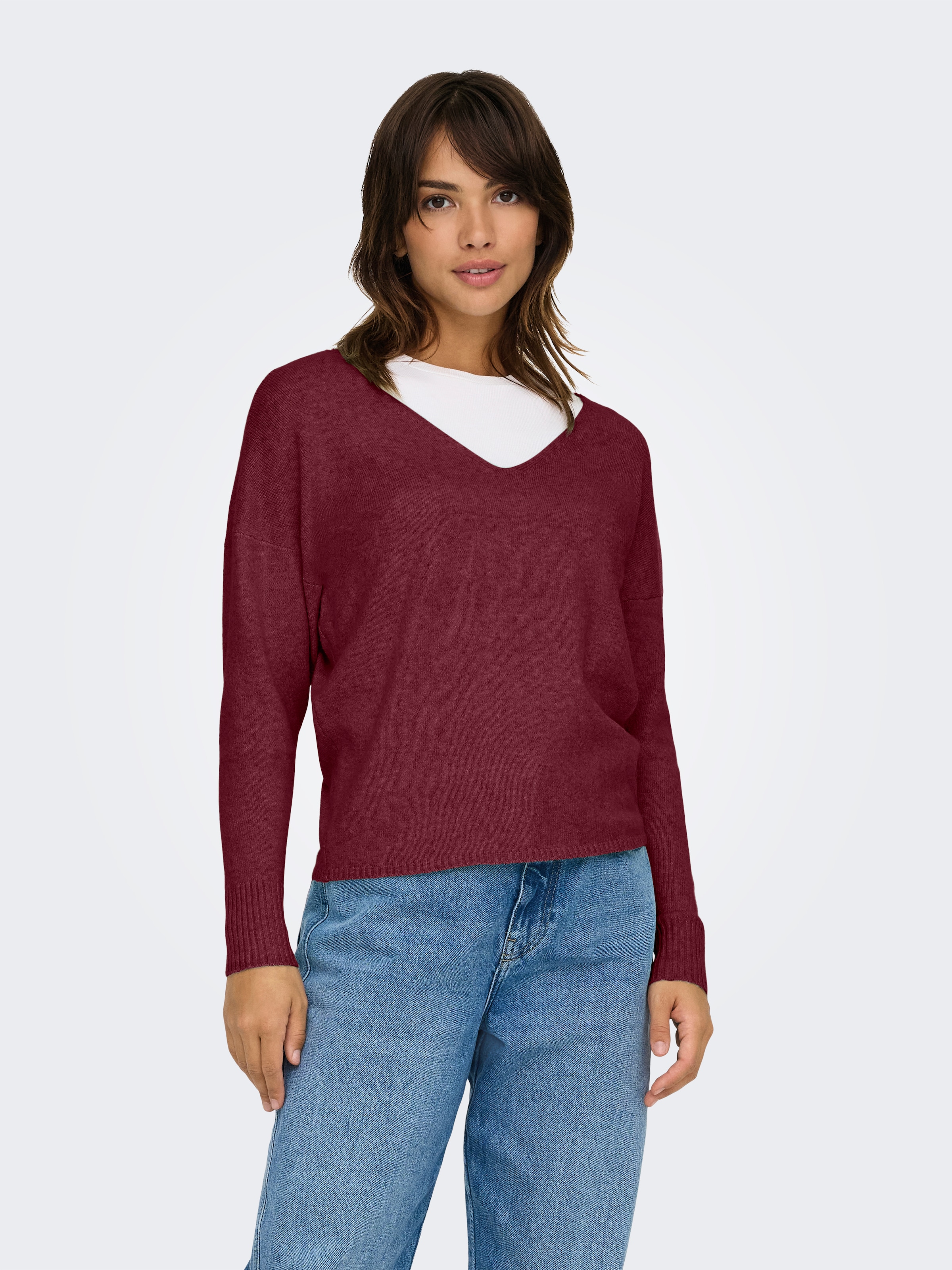 ONLY »ONLRICA LIFE L/S V-NECK PULLO KNT NOOS« Materialmix, regular fit