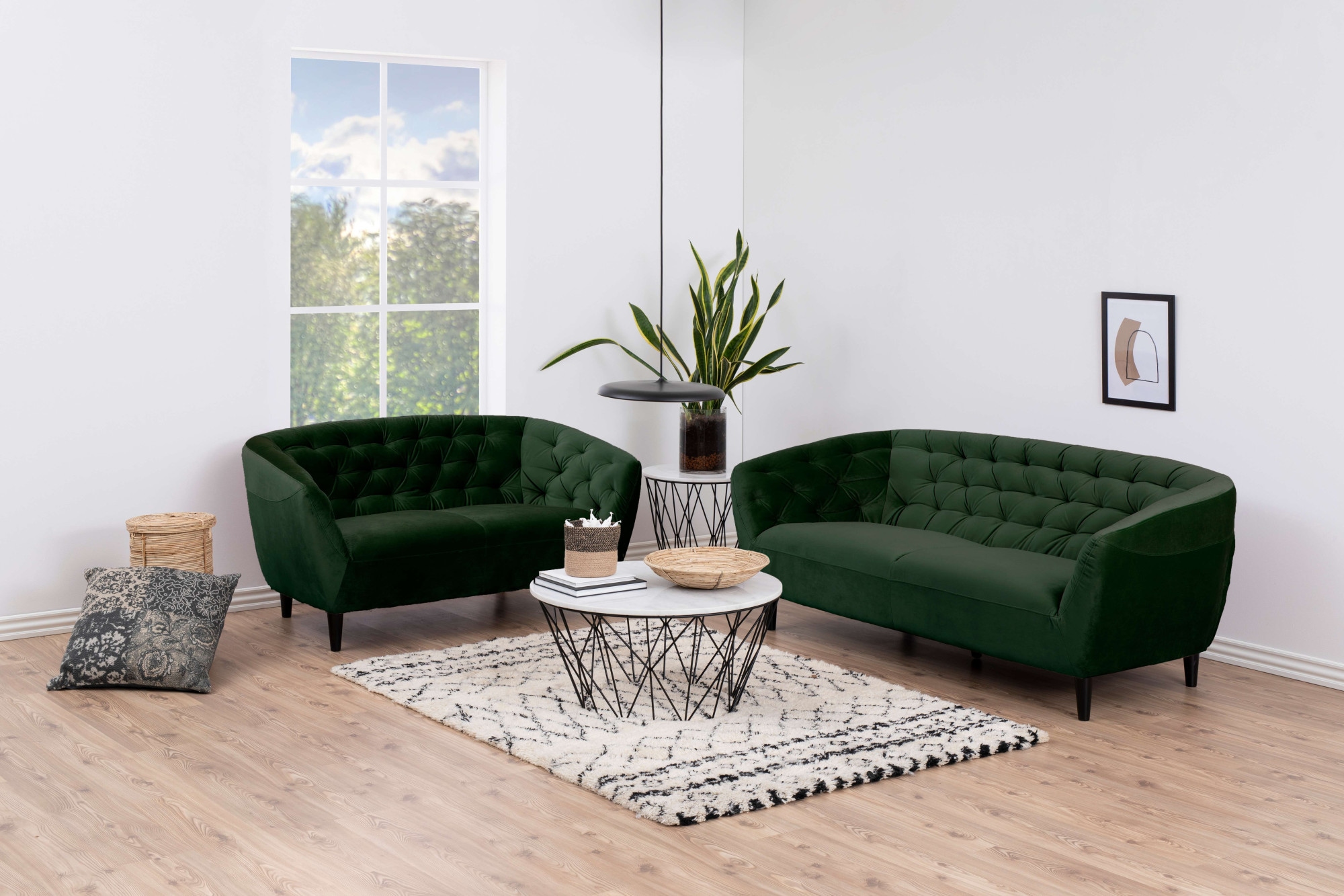 ACTONA GROUP 2-places »Ria  Sofa, Couch, Doppelsofa, Loveseat,« velours, pieds en bois massif, ressorts ensachés, capitonnage, avec accoudoirs