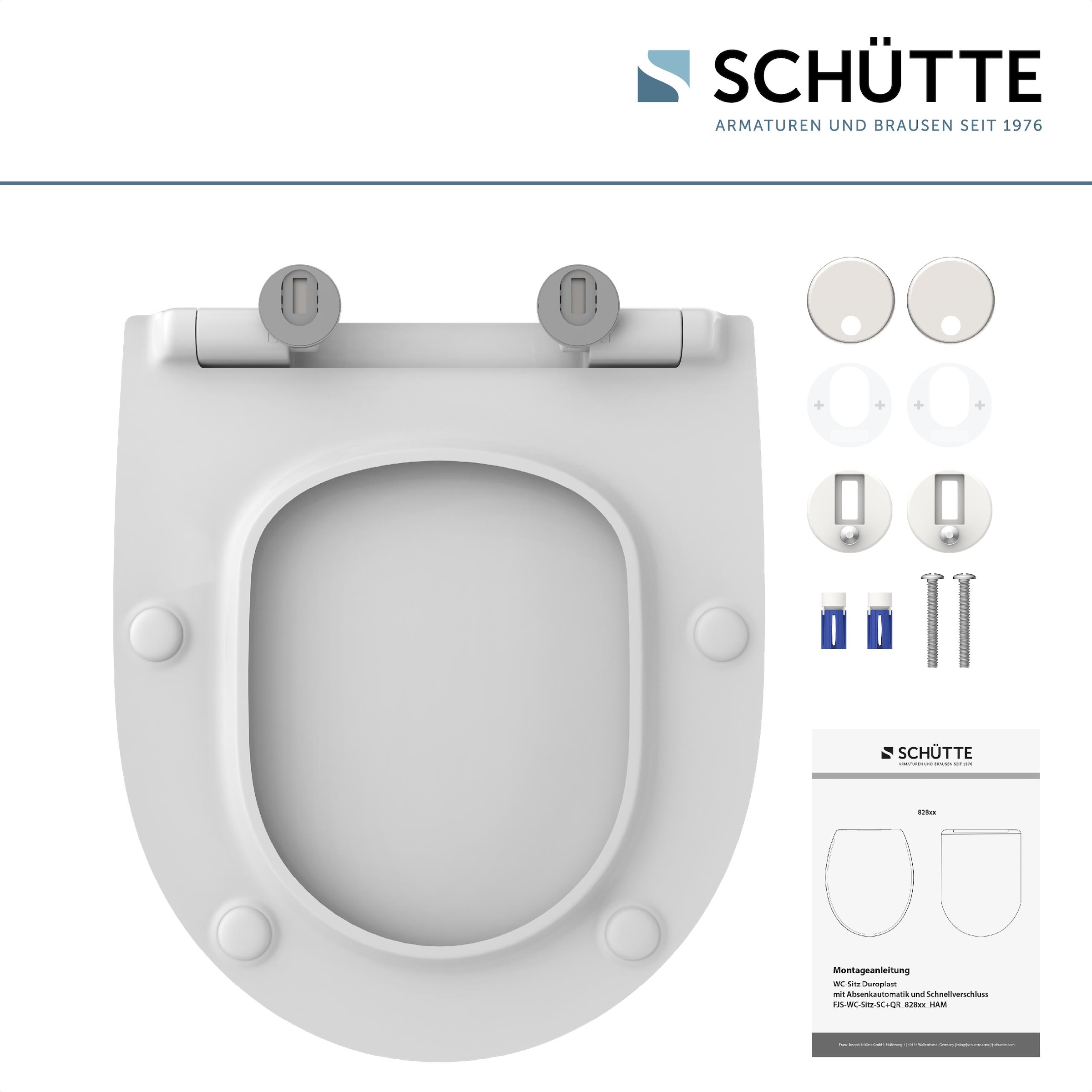 Schütte WC-Sitz »Duroplast, WHITE D-Form PRO 6« WC-Sitz, Befestigungsmaterial, Montageanleitung,  mit Absenkautomatik und Schnellverschluss