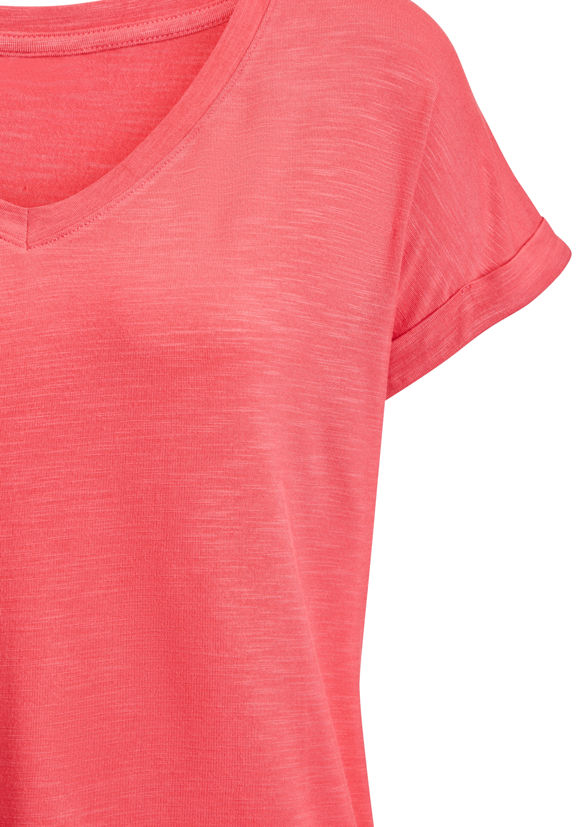 Beachtime by Lascana T-shirt en V »mit fixiertem Ärmelumschlag« en qualité viscose aérée