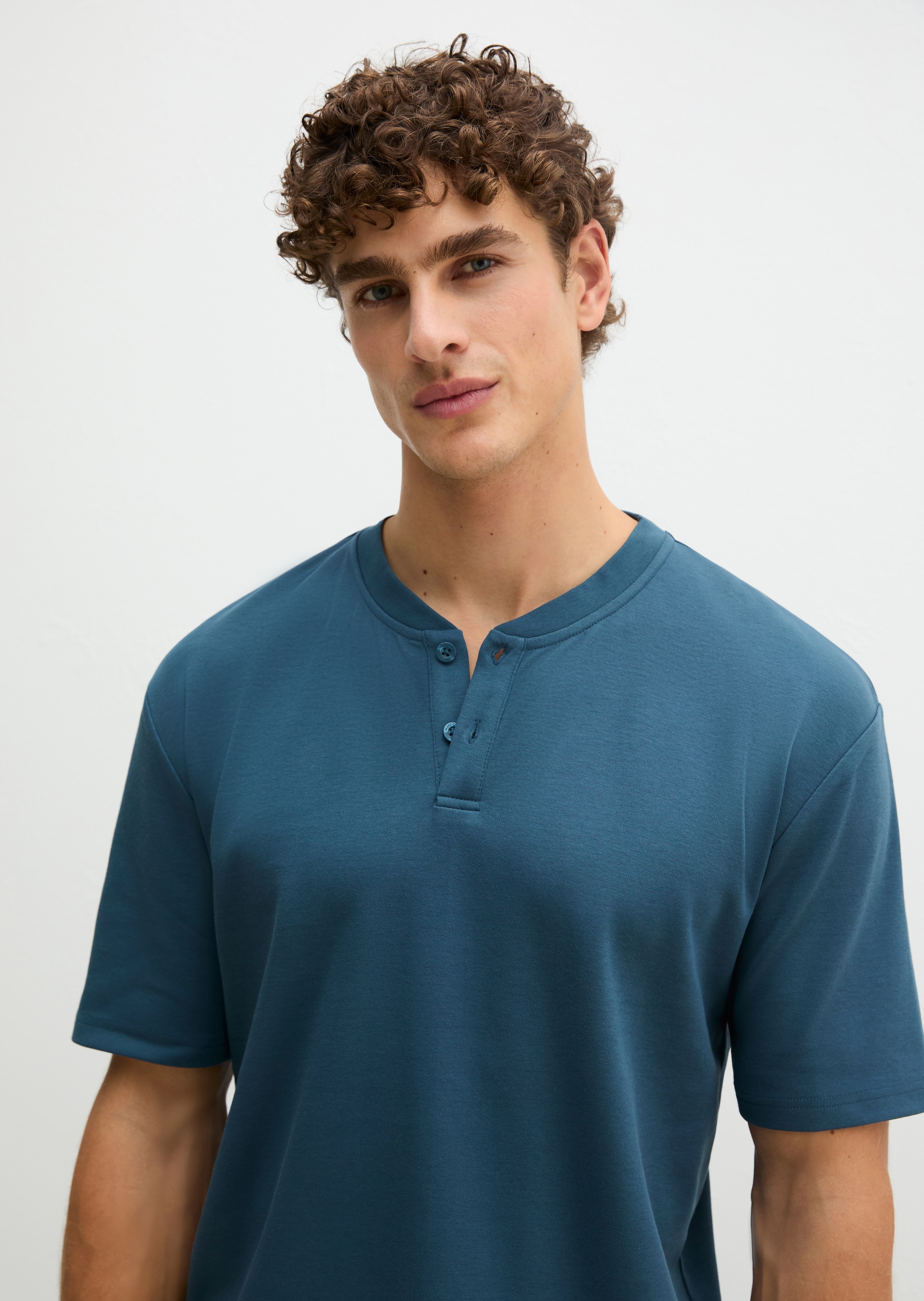 Marc O'Polo Haut de pyjama »Mix N Match Interlock« avec encolure ronde, petite patte de boutonnage et manches courtes