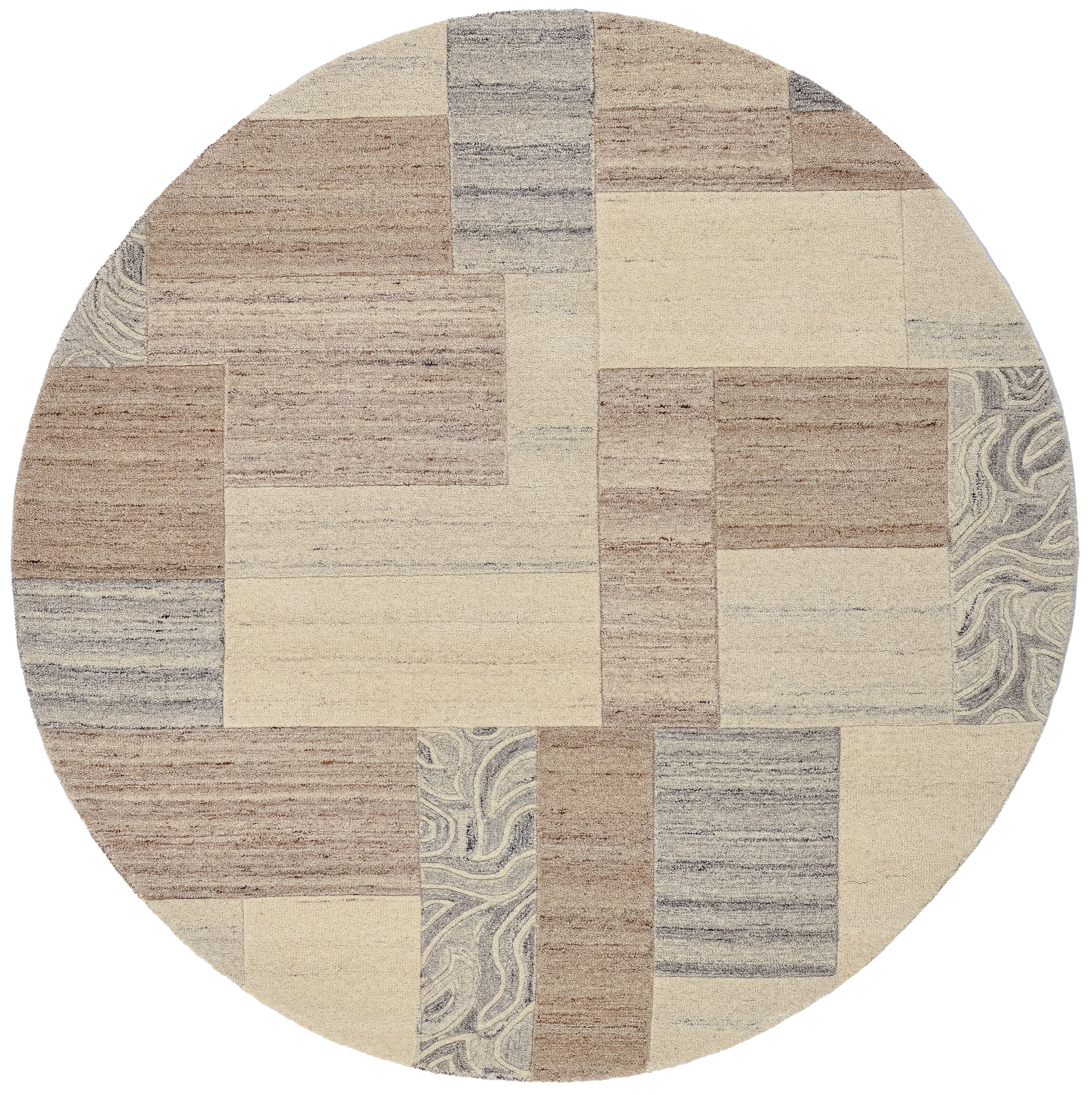 THEKO Tapis en laine »Lola,  Wolle, handgearbeitet, Patchwork Design« Rond 12 mm Höhe handgetuftet, Wohnzimmer, Schlafzimmer, Esszimmer