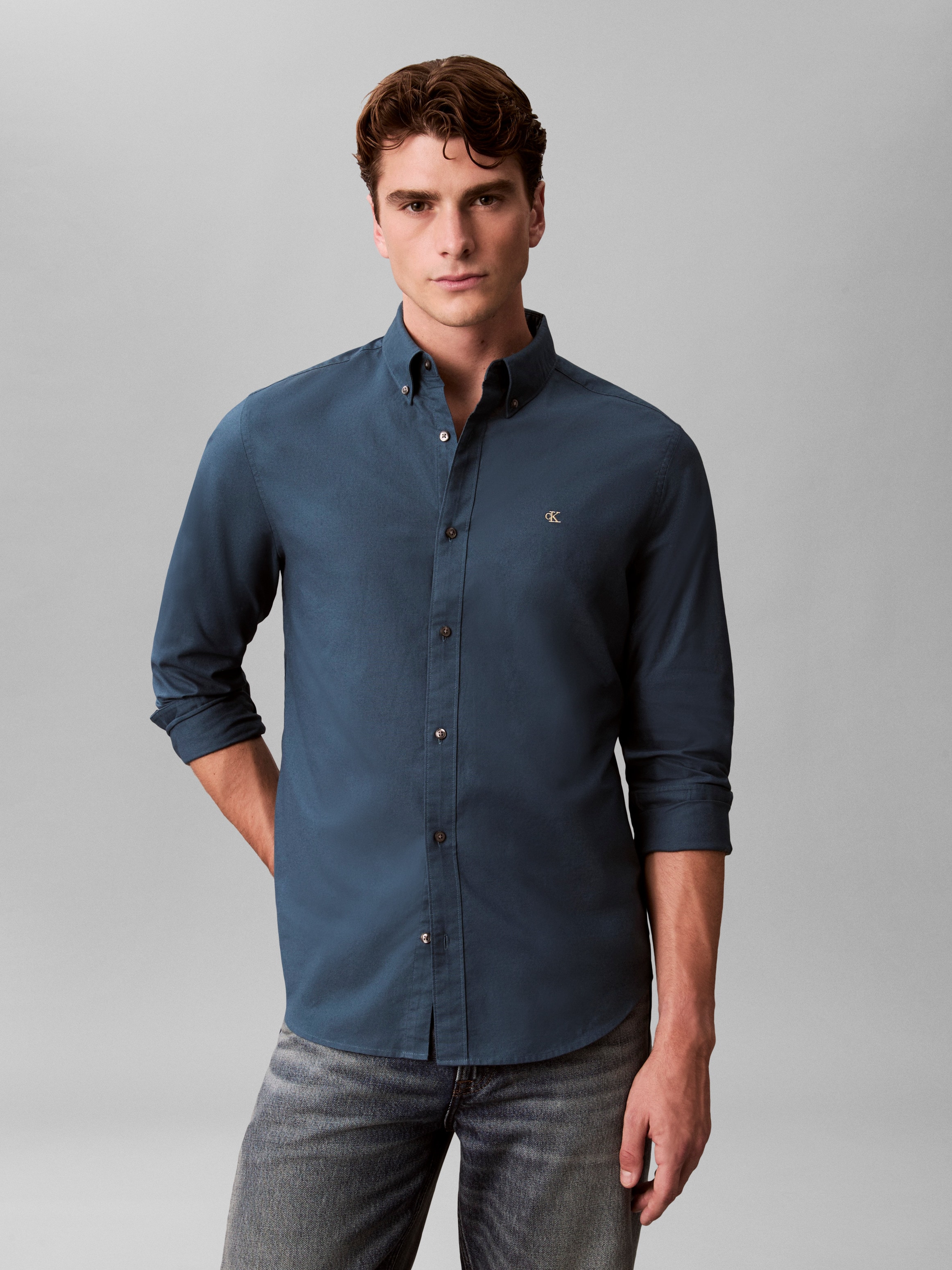 Calvin Klein Jeans Chemise à manches longues Button-Down-Kragen, Baumwoll-Stretch