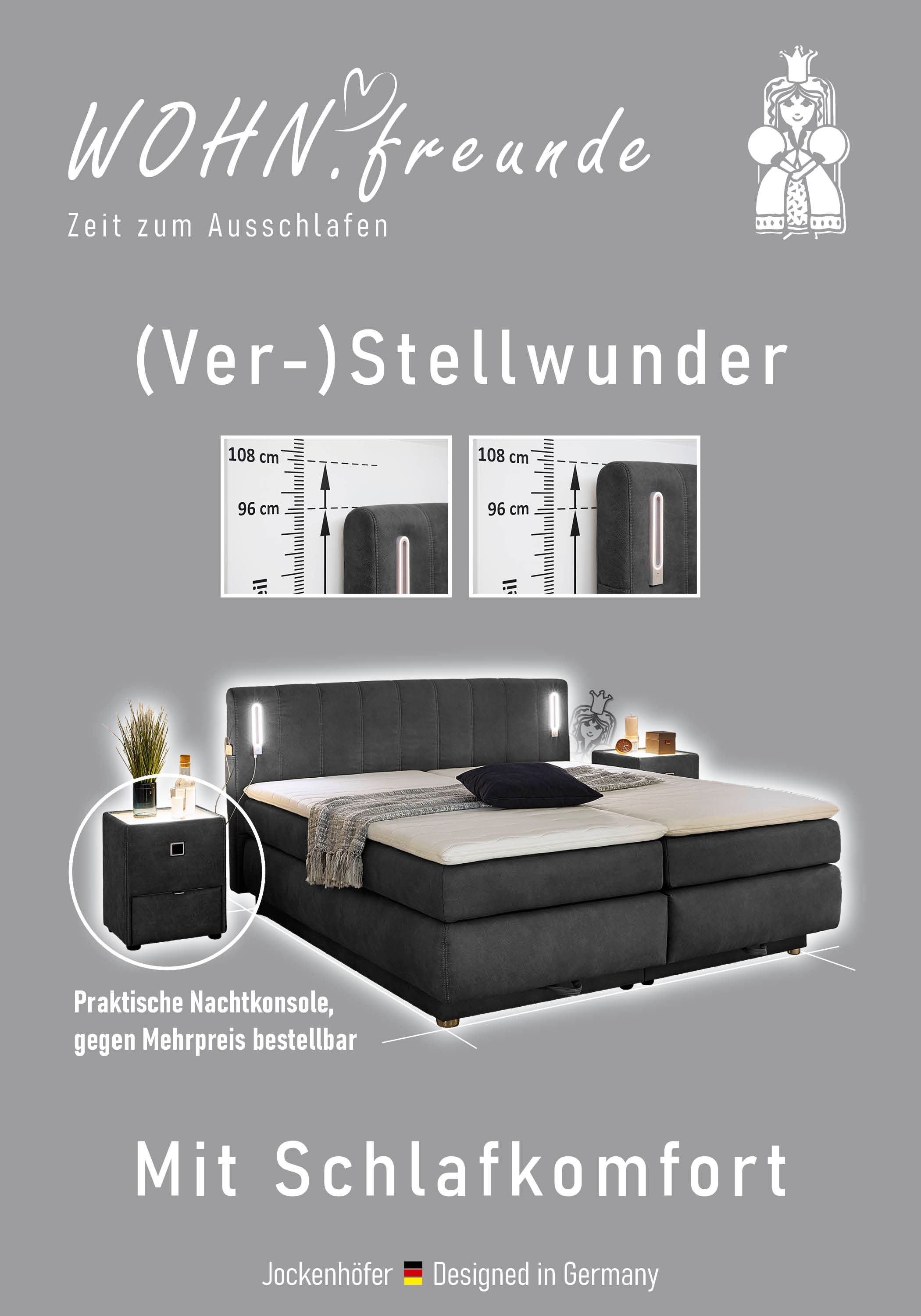 Jockenhöfer Gruppe Boxspringbett »Kati erhältlich in der Grösse 180x200cm« mit Topper, Bettkasten und höhenvariablen Kopfteil (96 cm - 108 cm)