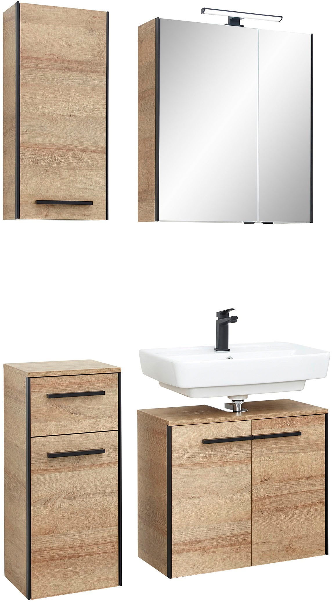 Saphir Ensemble de meubles de salle de bain »Quickset 395 4-teilig, Waschbeckenunterschrank mit LED-Spiegelschrank« 4 cuis tlg.