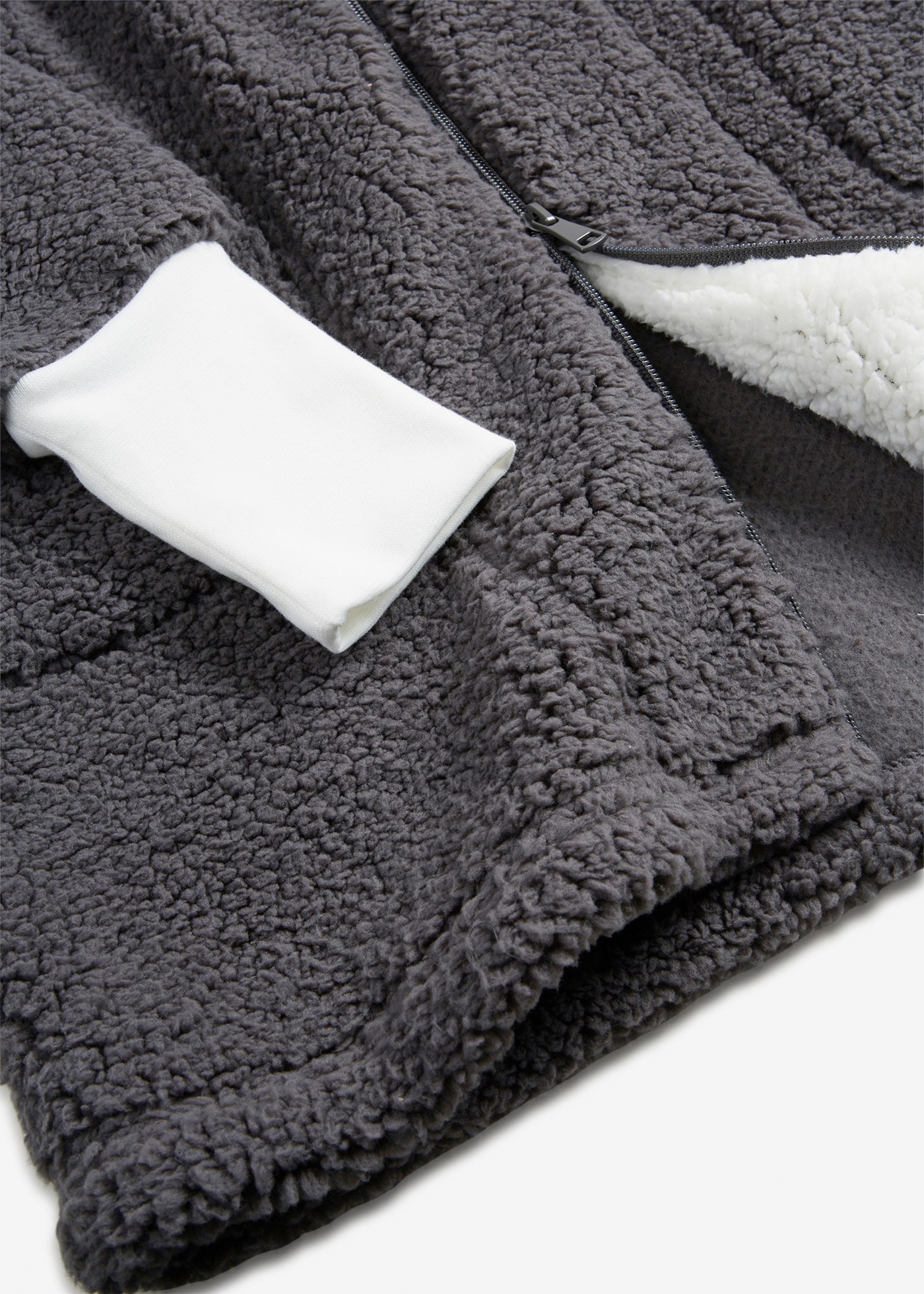 bonprix Fleecejacke mit Kapuze Oversize-Passform, aus Teddyfleece, mit 2-Wege-Reissverschluss