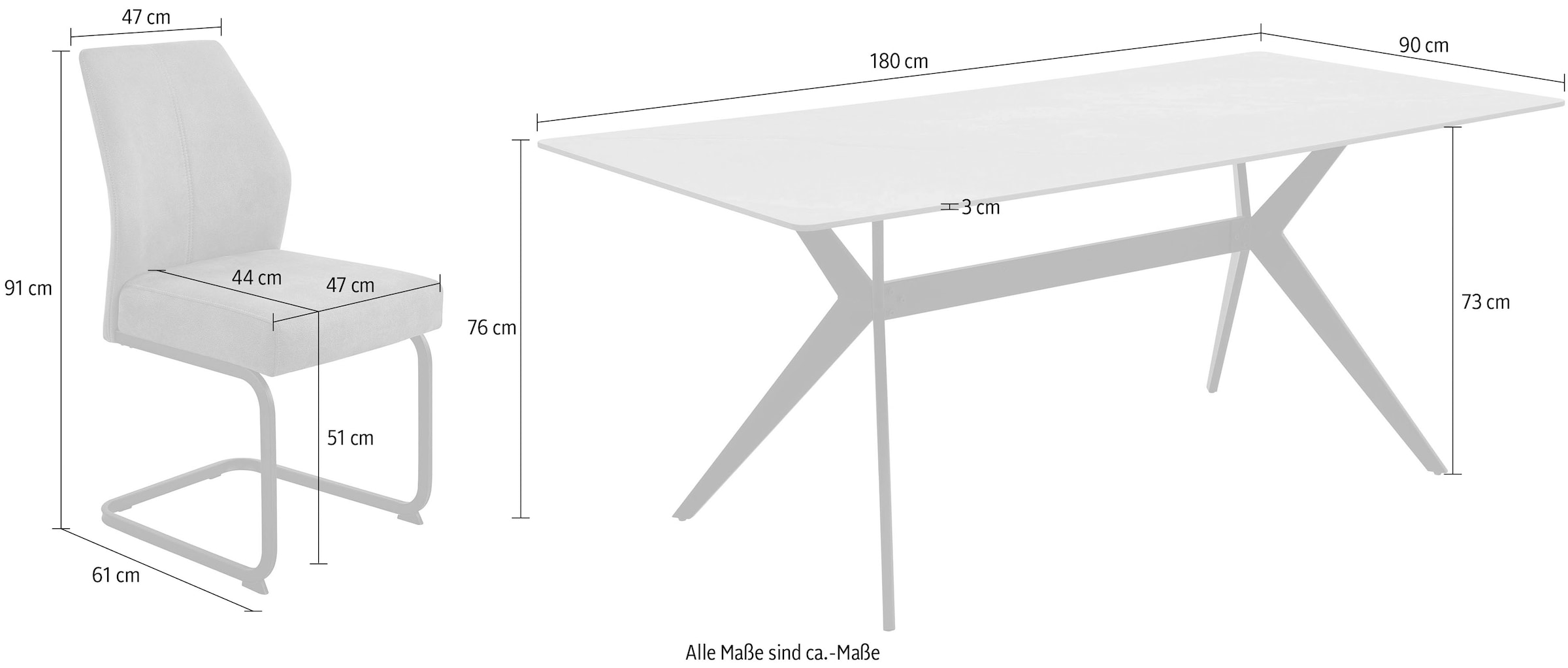 HELA Ensemble de salle à manger »ISAR« Set, 5 tlg. 5tlg., Marmoroptik (glänzend), Schwingstuhl, Federkorb