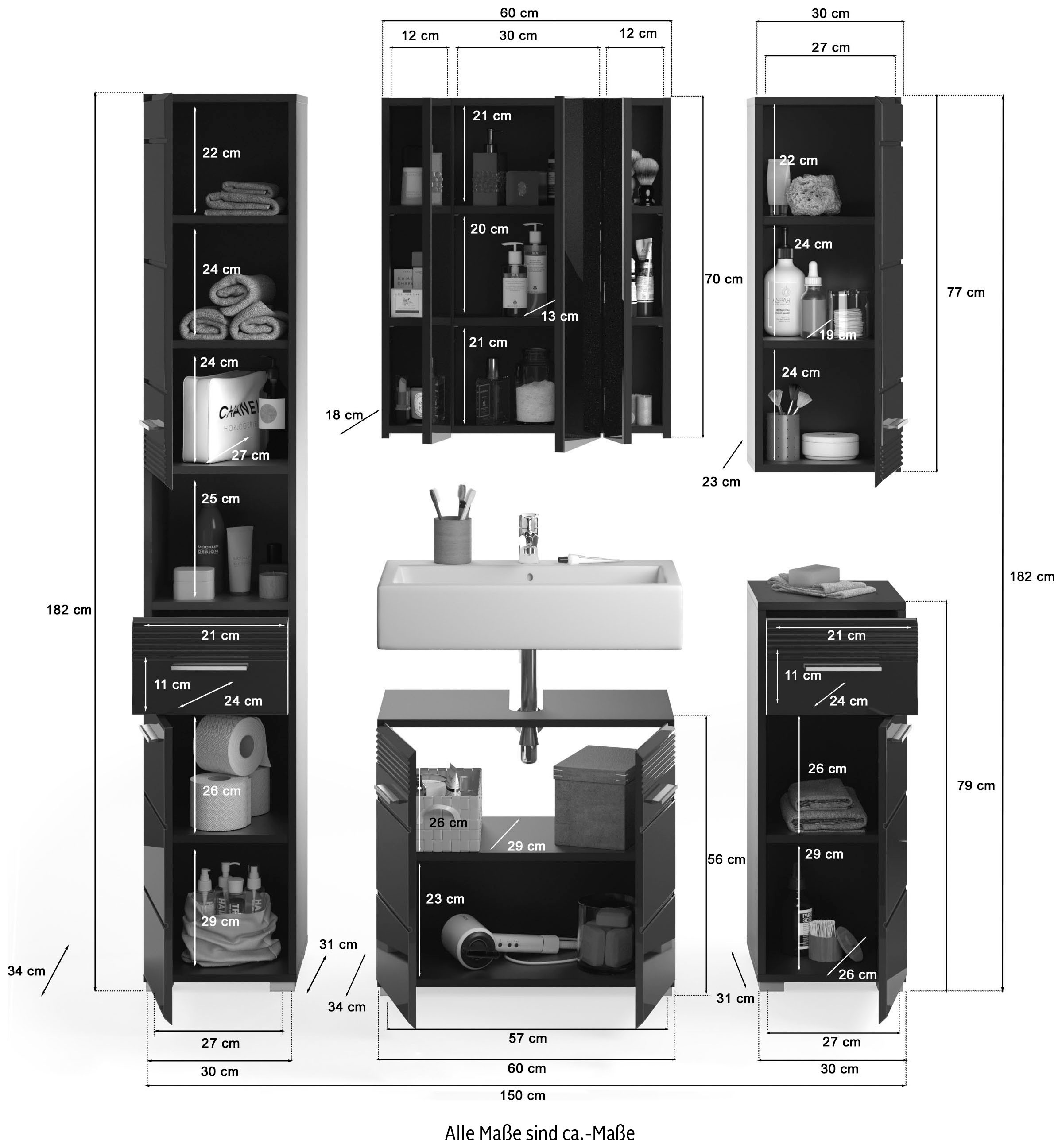 INOSIGN Badmöbel-Set »Malmö, 5 teilig, bestehend aus:« Set, 5 Stk. tlg.