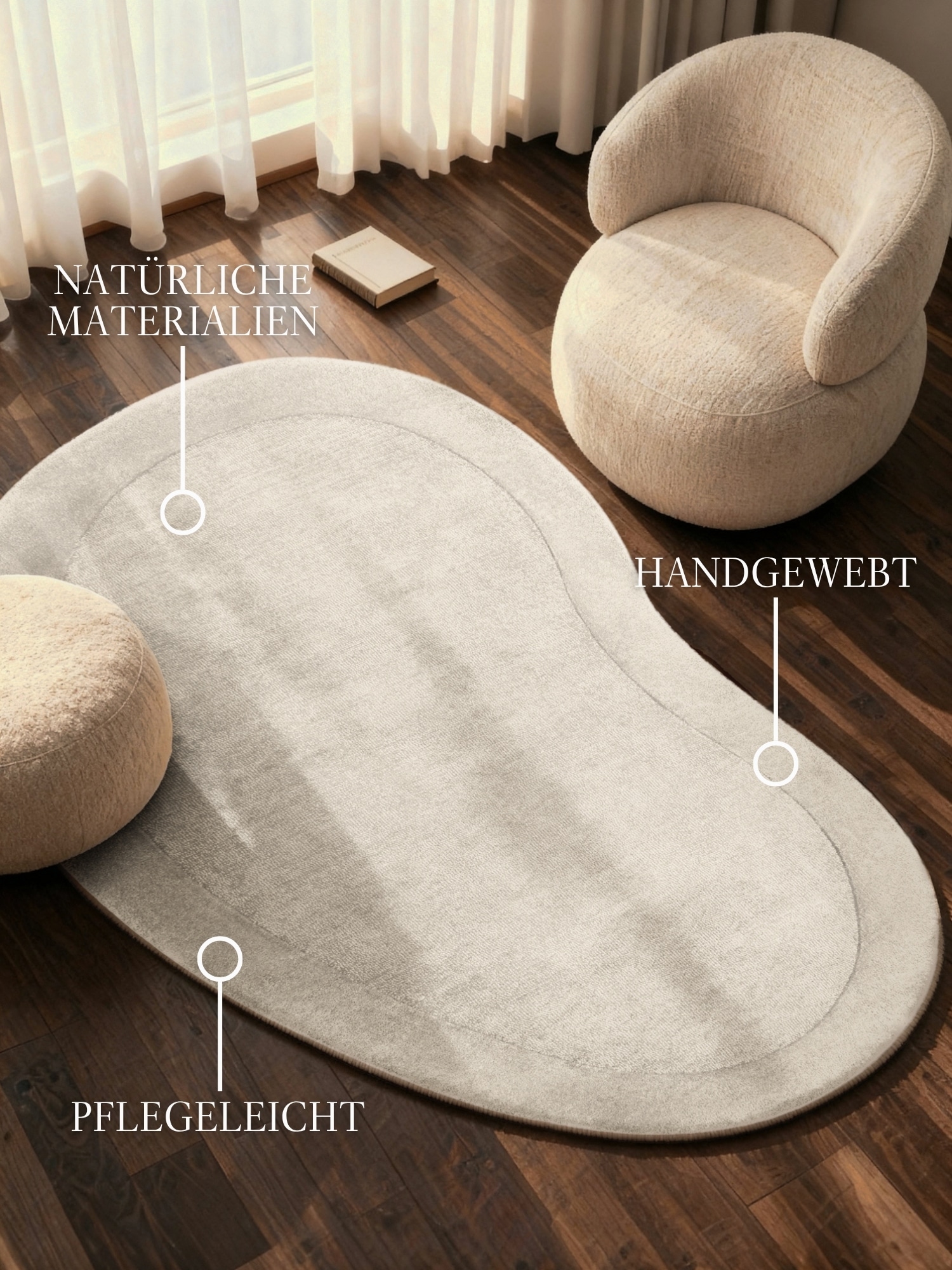 Villeroy & Boch Tapis »Wollteppich Kivi« Rectangulaire 17 mm Höhe tissé main, laine, bordure, uni, coureur, salon, organique