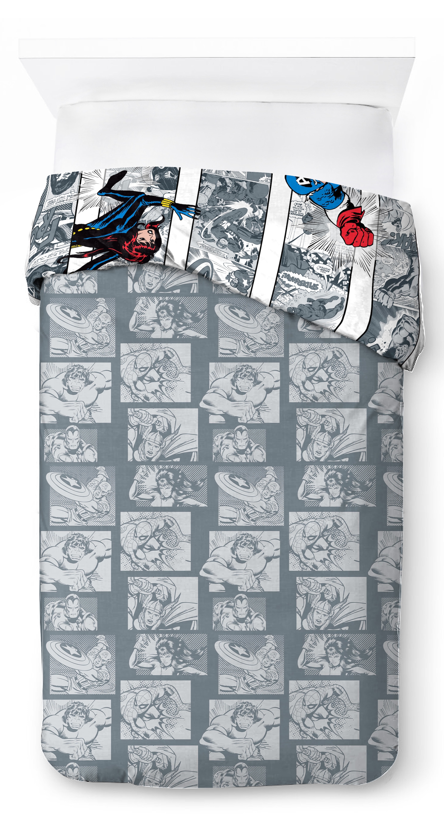 MARVEL Linge de lit pour enfants »Marvel Comics Bettbezug-Set 135x200 cm + Kissenbezug 80x80 cm« 2 pièces 100 % coton, lavable en machine, réversible