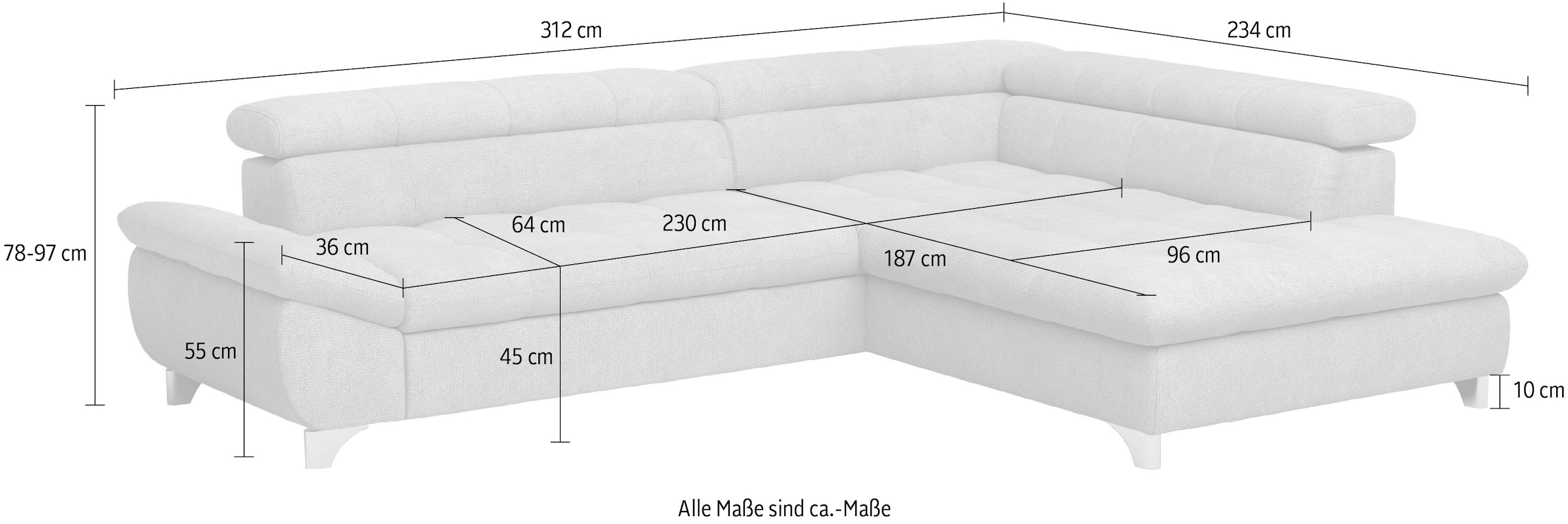COTTA Canapé d'angle »Gemini L-Form« mit Kopfteilverstellung, wahlweise mit Bettfunktion