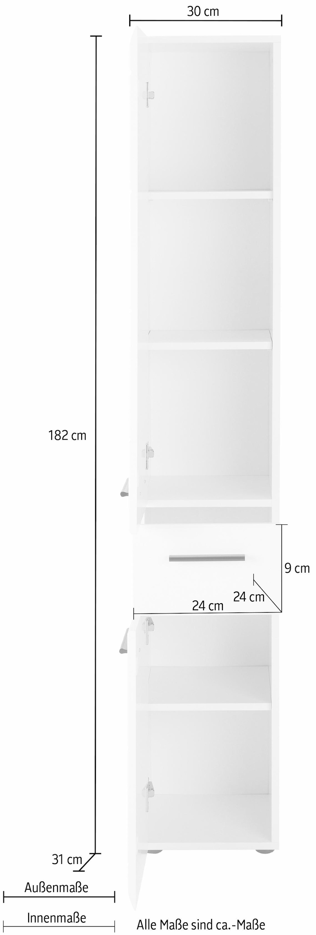 welltime Hochschrank »Sovana« Badschrank mit einer Schublade und 5 Fächern - (B/T/H) 30/31/182 cm