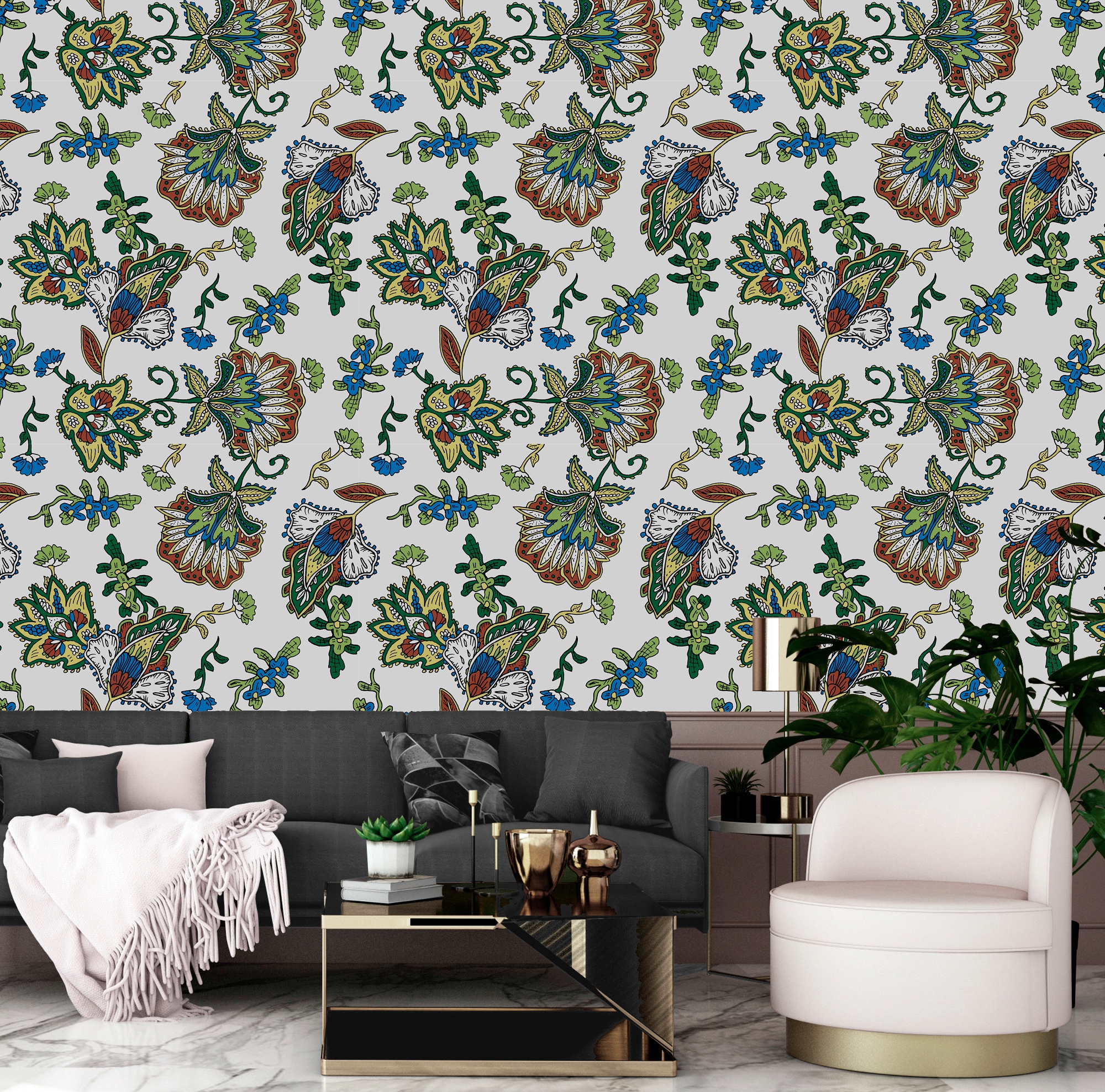 queence Papier peint vinyle »Milou« Motif | botanique | floral | imprimé | naturellement | à motifs 90x250cm, selbstklebend, kinderleichte Anbringung, , Sticker