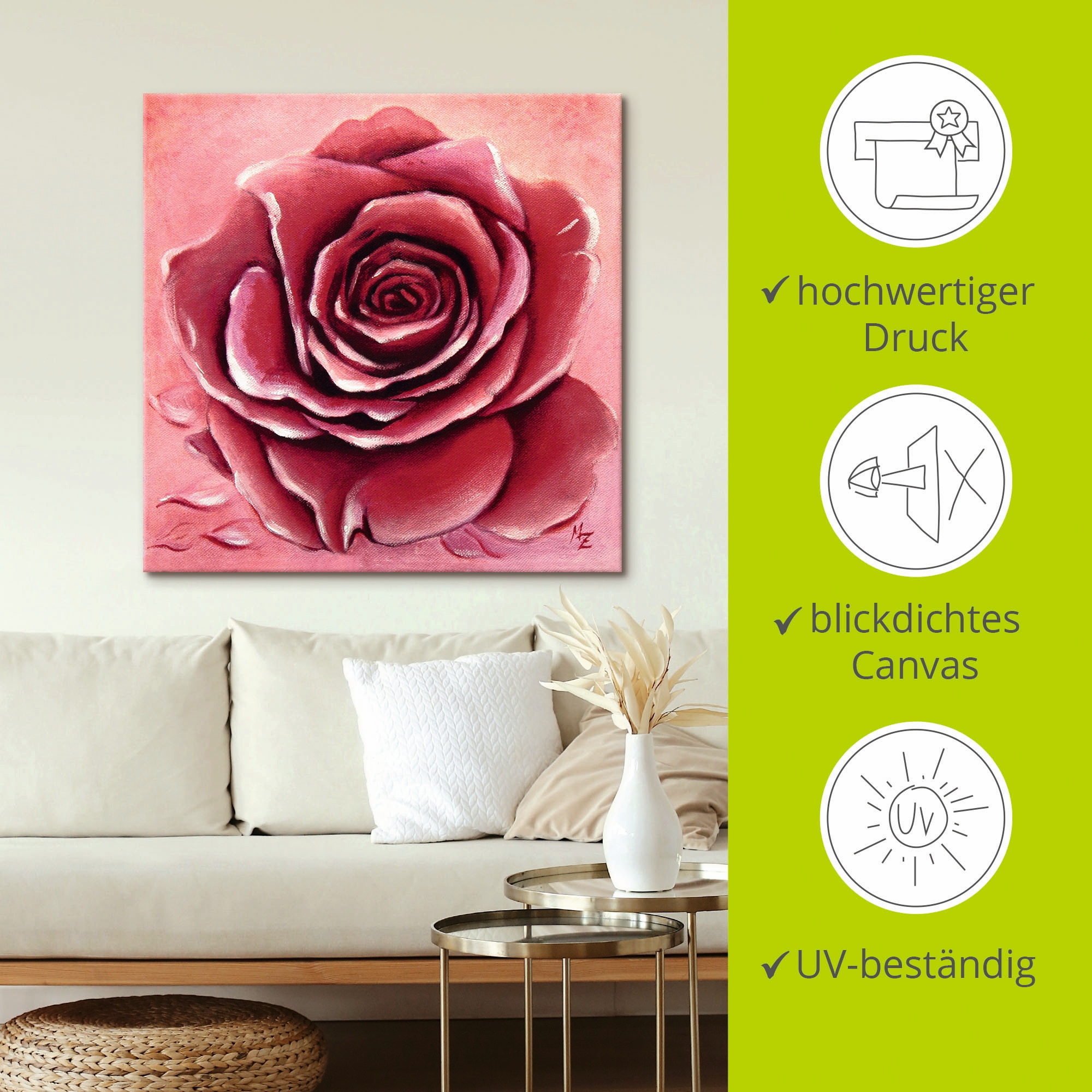 Artland Leinwandbild »Rote Rose handgemalt« Blumen 1 Stk. tlg. auf Holzrahmen gespannt