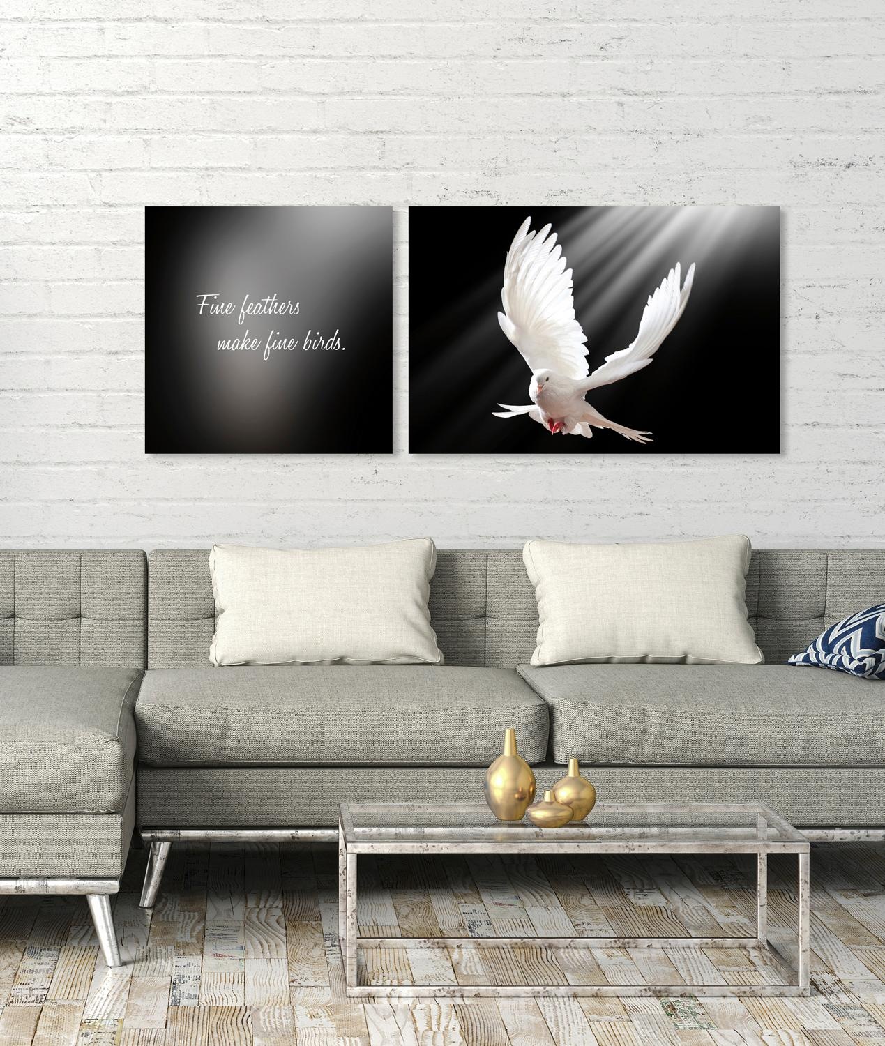 queence Leinwandbild »Birds« Kunst | Modern | Schriftzug | Schriftzüge | Spa | Spa Bilder | Sprüche | Sprüche & Texte | Vogelbilder | Vögel Set,  Premium-Leinwandstoff, Handarbeit aus Deutschland, Spruch, 2er Set