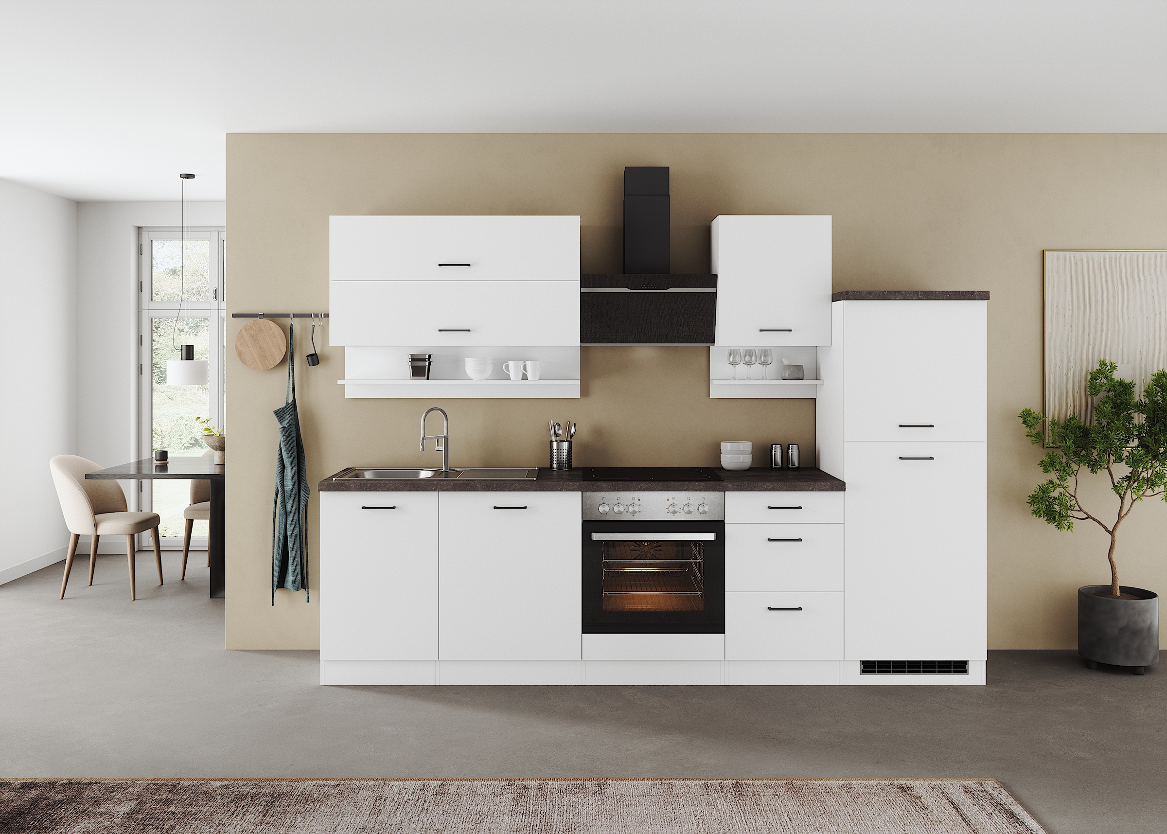 KOCHSTATION Kitchenette »KS-Frieda Breite 280 cm« au choix avec appareils électriques, avec plan de travail épais de 38mm