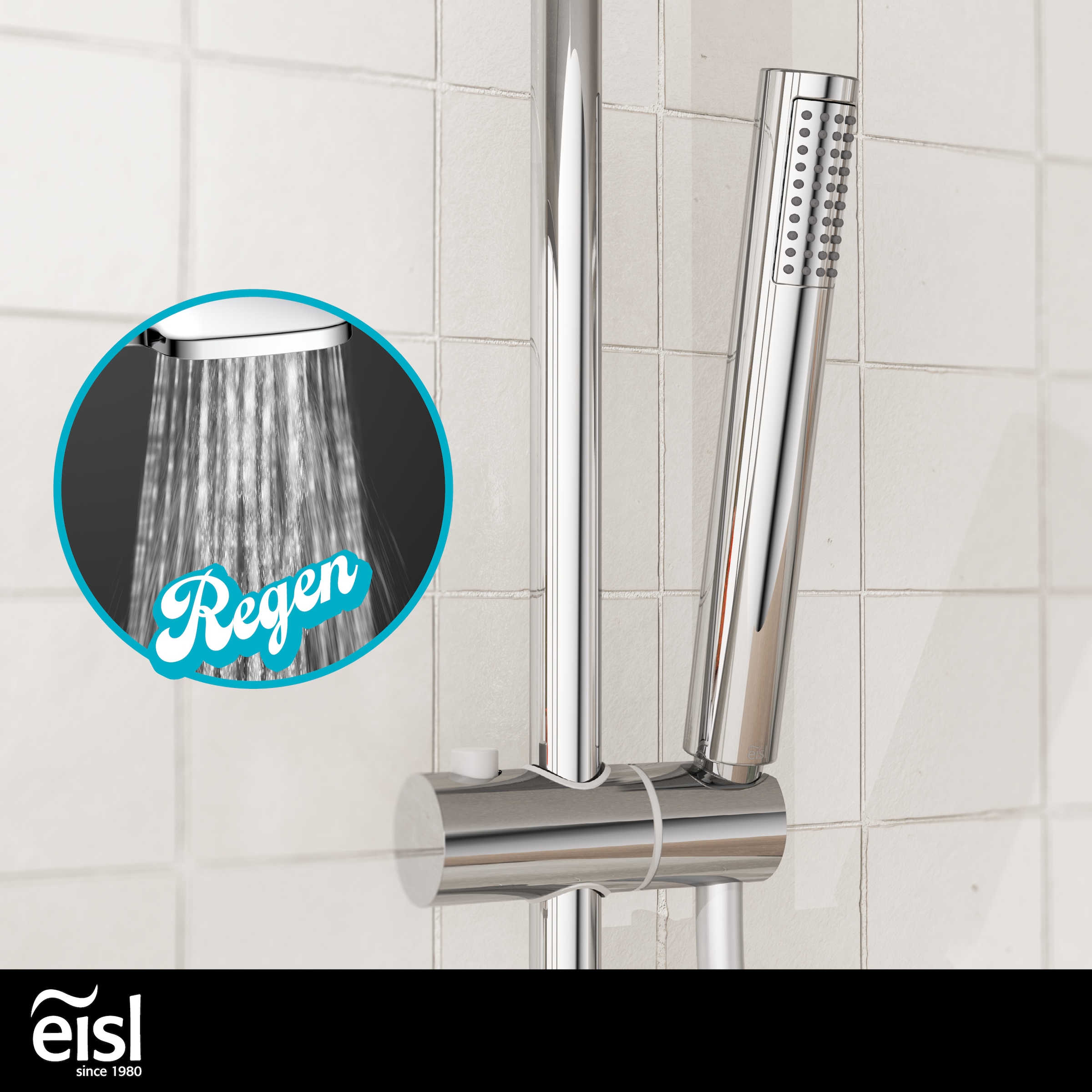 Eisl Brausegarnitur »SHOWERSTAR« Komplett-Set,  Regendusche 20x20cm, Umsteller, Antikalk, höhenverstellbar, Thermostat
