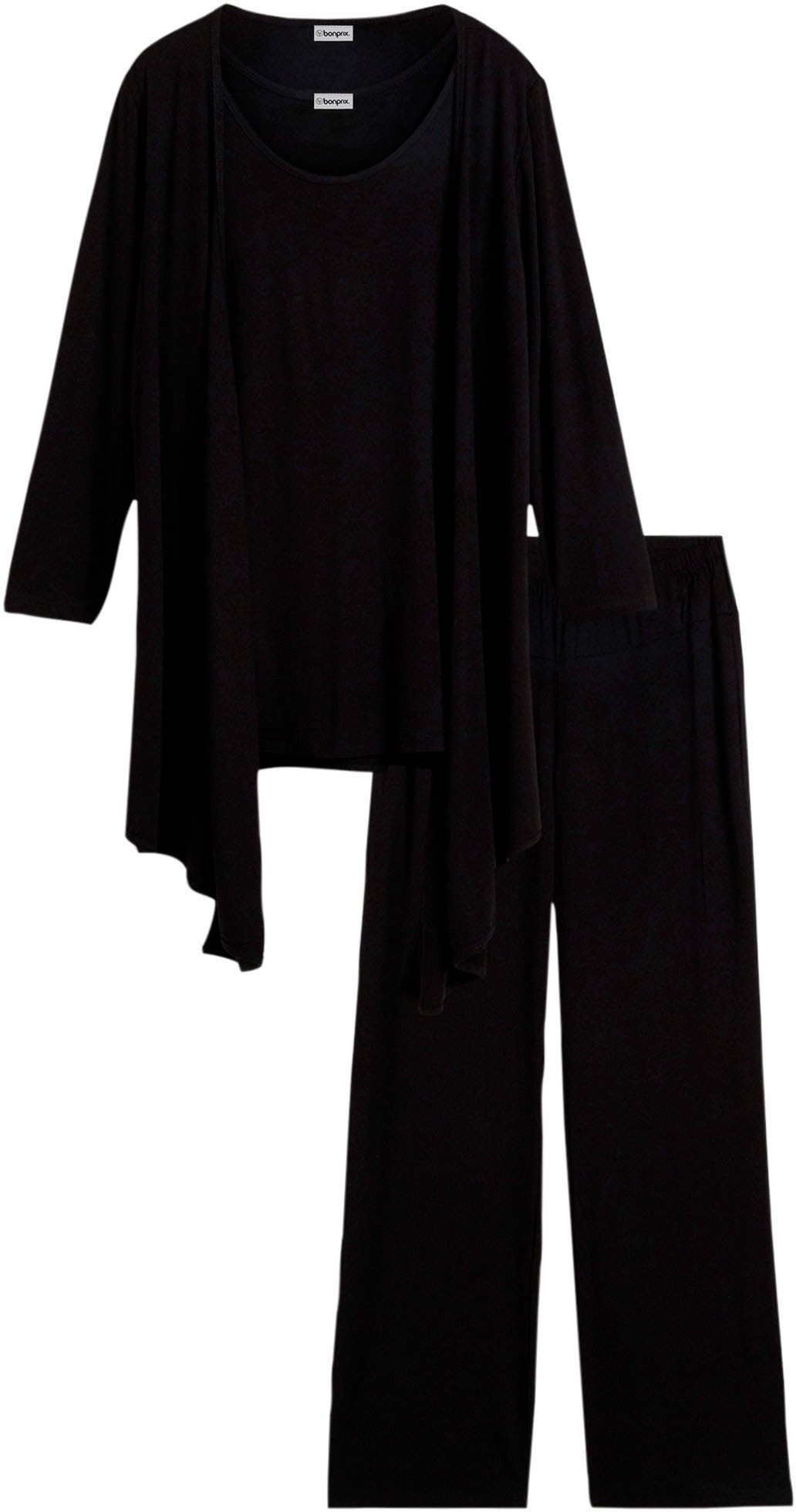 bonprix Haut de chemise »Loungewear Hausanzug« Set, 3,  Jacke mit 3/4-Ärmeln, Tanktop, knöchellange Hose, bequeme Passform